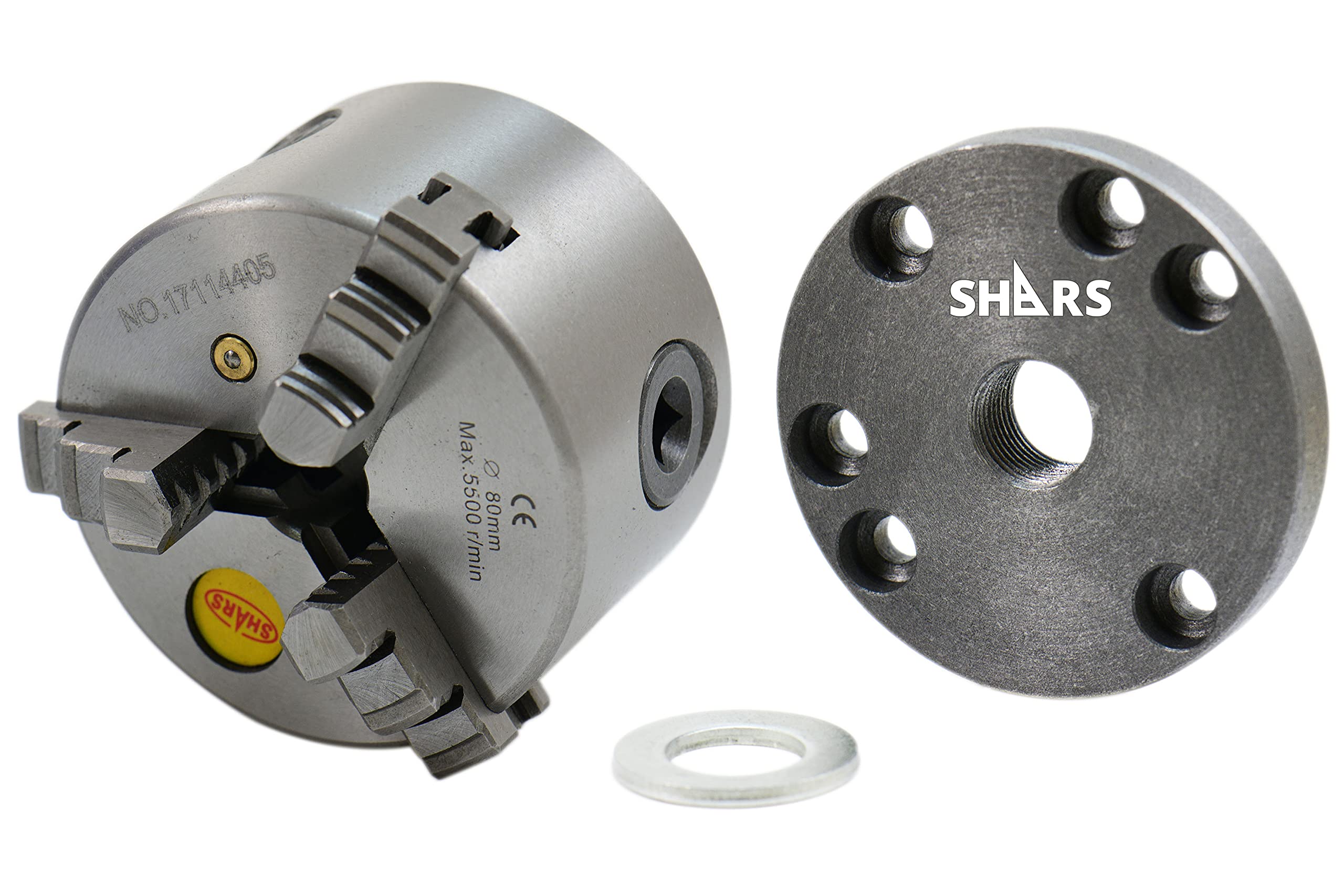Shars 3" 3 Jaw Self Centering Lathe Chuck + 3.14" Semi-Machined Threaded Back Plate with 3/4 x 16 TPI, Machining Required 202-5408+202-6212 S[