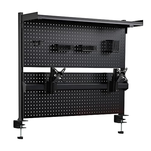EUREKA ERGONOMIC Pegboard with Dual Monitor Stand,Steel Pegboard for Desk,Computer Accessories for Office, Privacy Panel for Gaming Desk, 4 Accessories Modular Hanging,43 x 34inch, Black