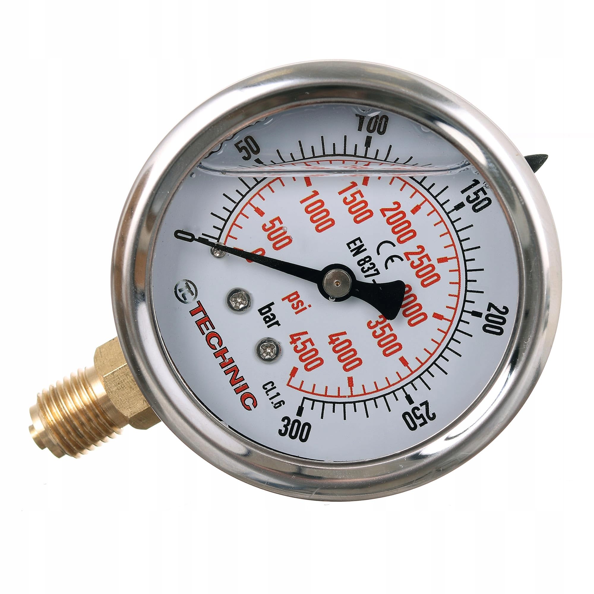 Manomètre à Glycérine 0-300 Bar – 63 Mm – Montage Arrière 1/4” – Pour Pneumatique Et Hydraulique – Classe De Précision 1.6