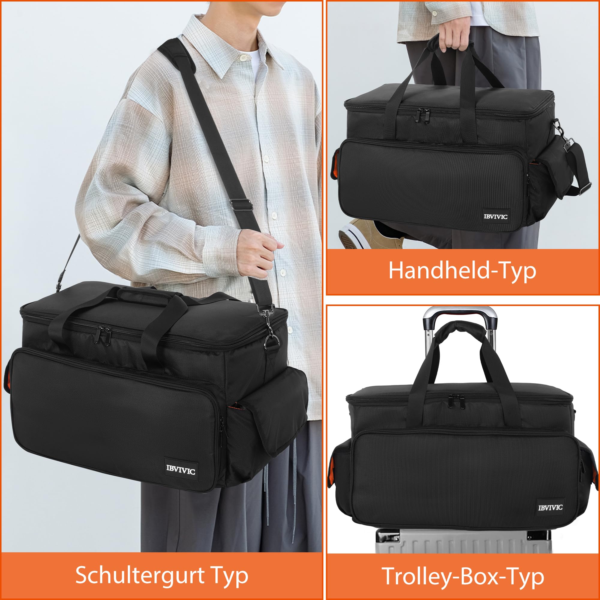 OUUTMEE Borsa per DJ, borsa portacavi, per attrezzatura musicale, 50 x 30 x 30 cm, fondo imbottito rimovibile e divisori, per attrezzatura DJ professionale, strumenti musicali e accessori
