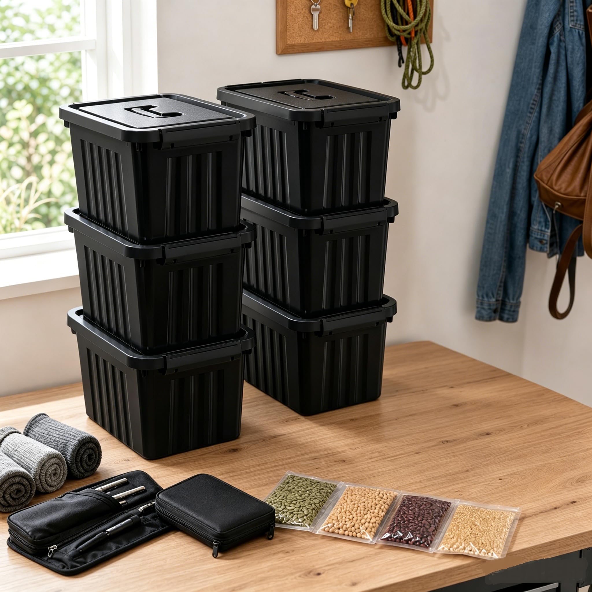6 paquetes de cajas de almacenamiento negras de 6 L con tapas, 27 x 19,3 x 16 cm