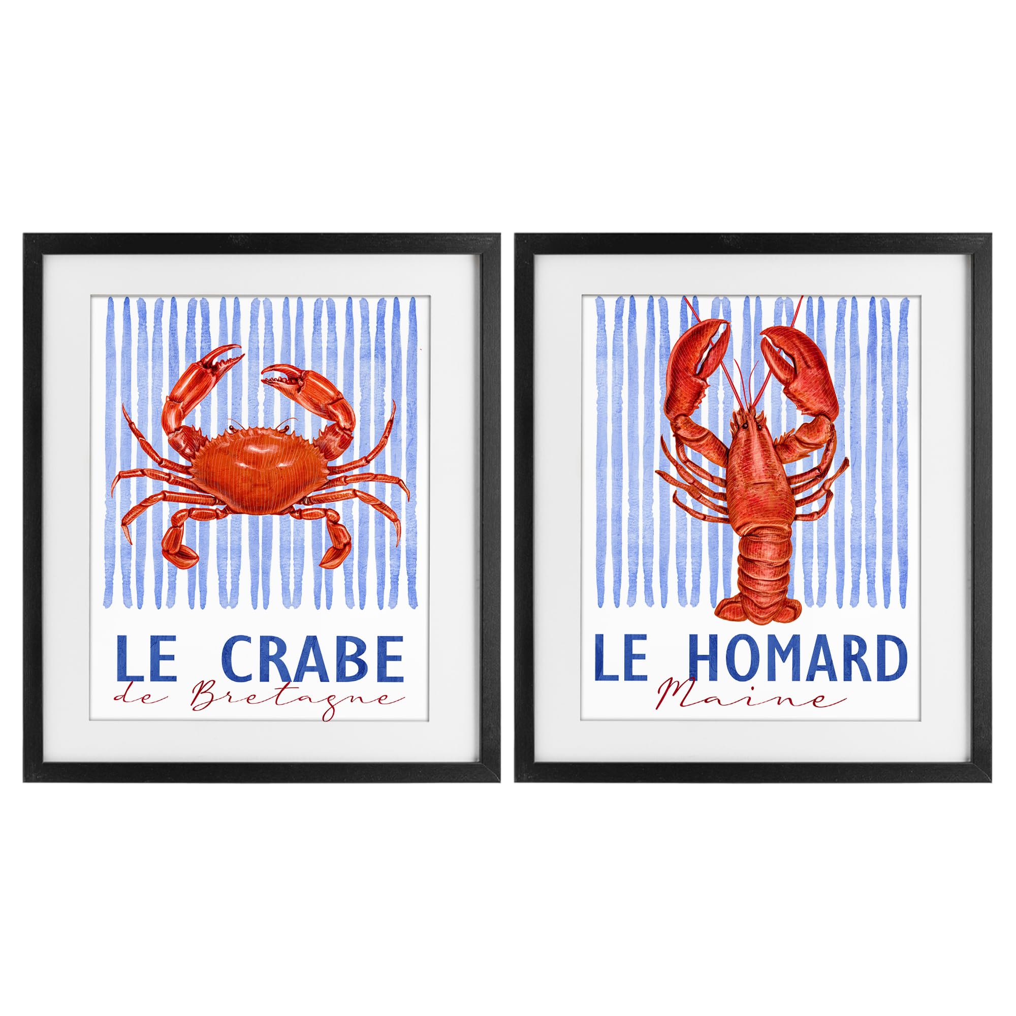 Stupell Industries Midnight Black (Textured) Nautical Stripes Sea Creatures, 17 X 21 Inch Framed Print Under Glass Set