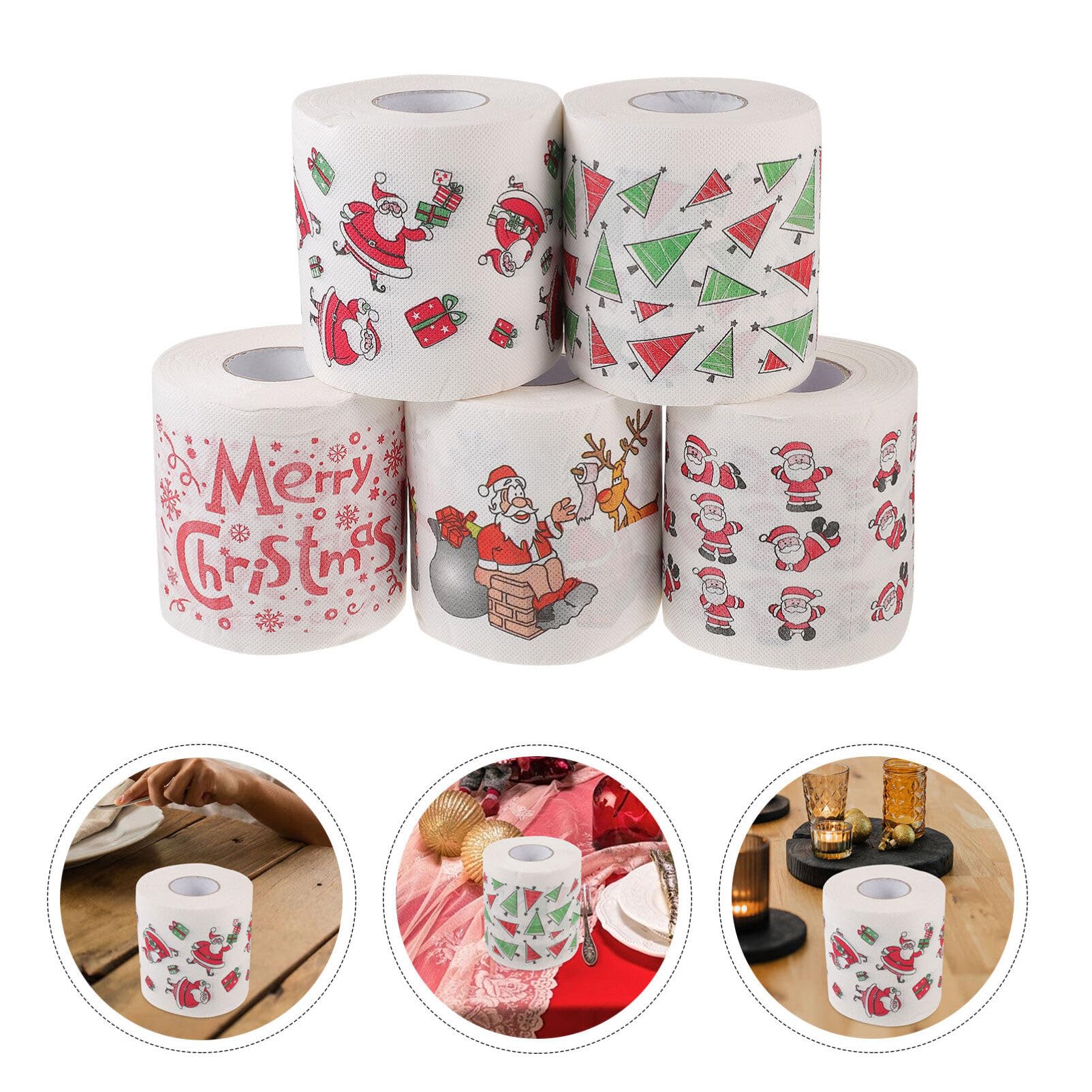 iplusmile 5rouleaux Papier Toilette Noël Serviettes Table Jetables Essuie-Tout Fête