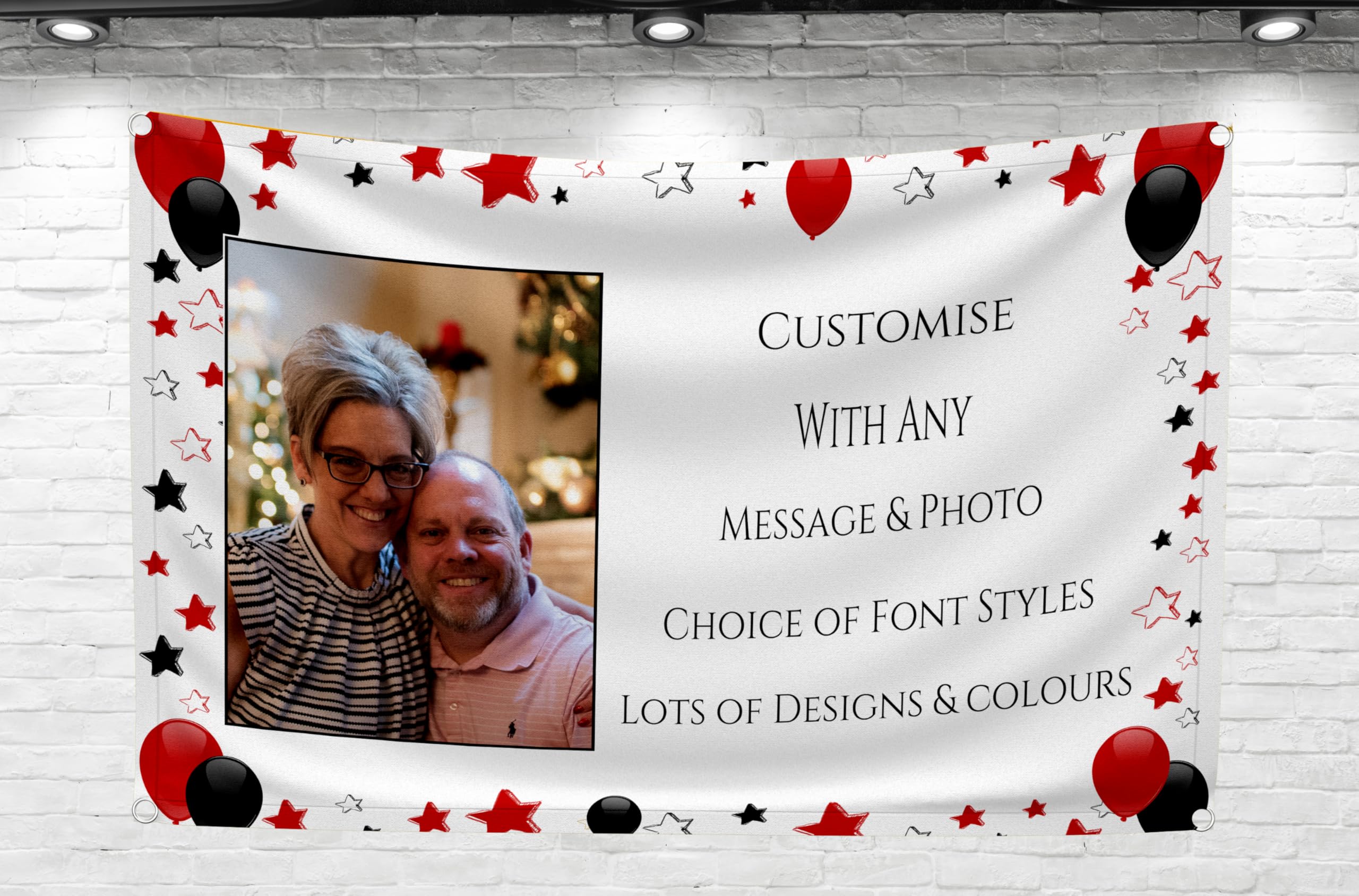 Large 5ft Personalised Photo Banner Backdrop Customised For Any Occasion Happy Birthday Party Decorations for Men Boys 16th 18th 21st 30th 40th 50th 60th Congratulations Name Age Red Black Outdoor