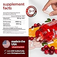 Vista 2 de D-manosa con arándano y vitamina C - Cápsulas de D-manosa 1000 mg fabricadas en EE. UU. - Pastillas de arándano para el tracto urinario y la vejiga