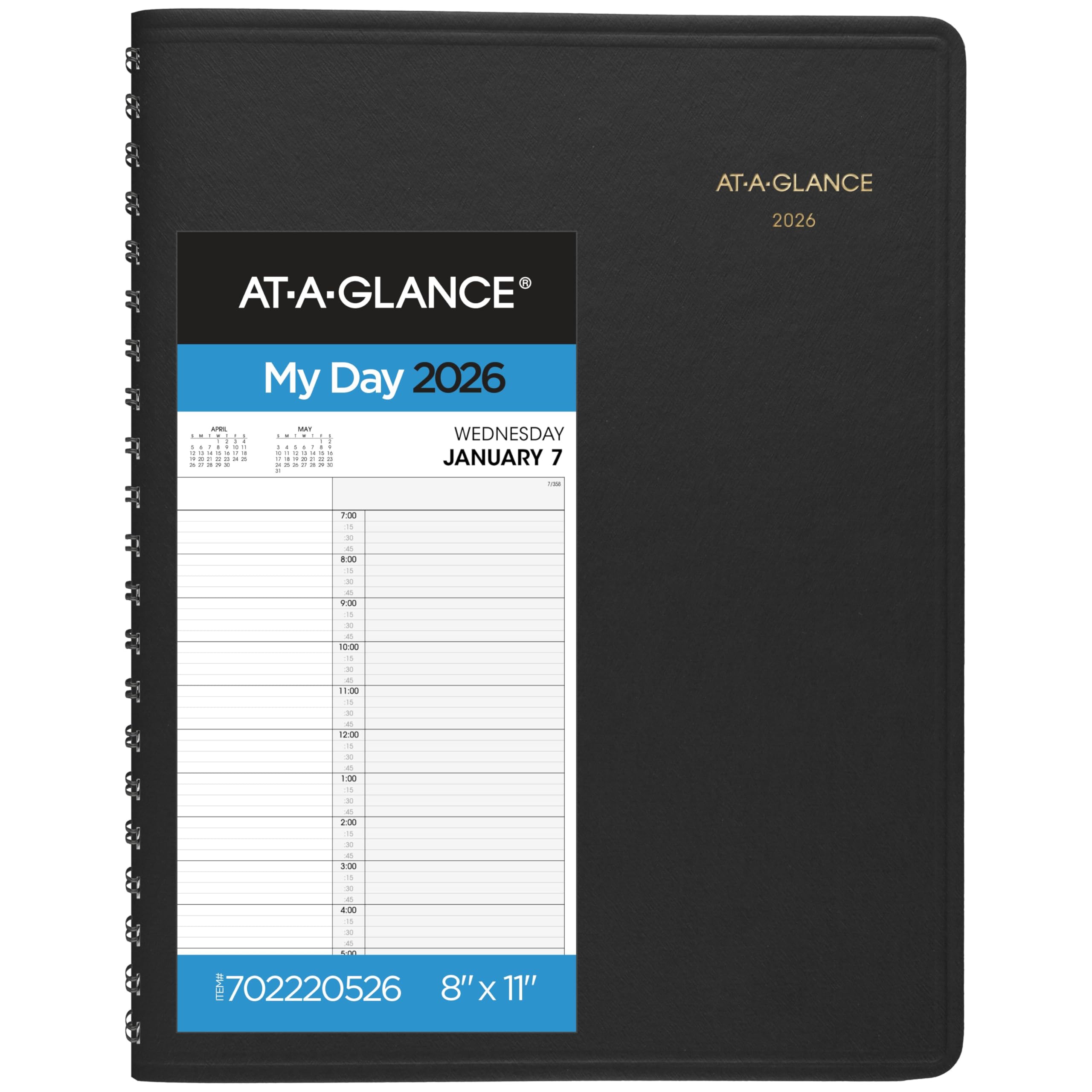 AT-A-GLANCE Agenda de rendez-vous 2026, quotidien, 20,3 x 27,9 cm, grand, deux personnes, noir (702220526)