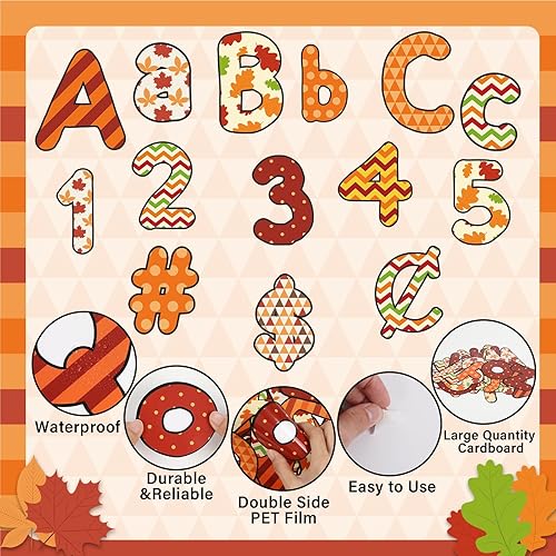 Miniatura 4 de Paquete combinado de 266 letras para tablón de anuncios, letras de otoño de Acción de Gracias y detalles de números para tablón de anuncios,