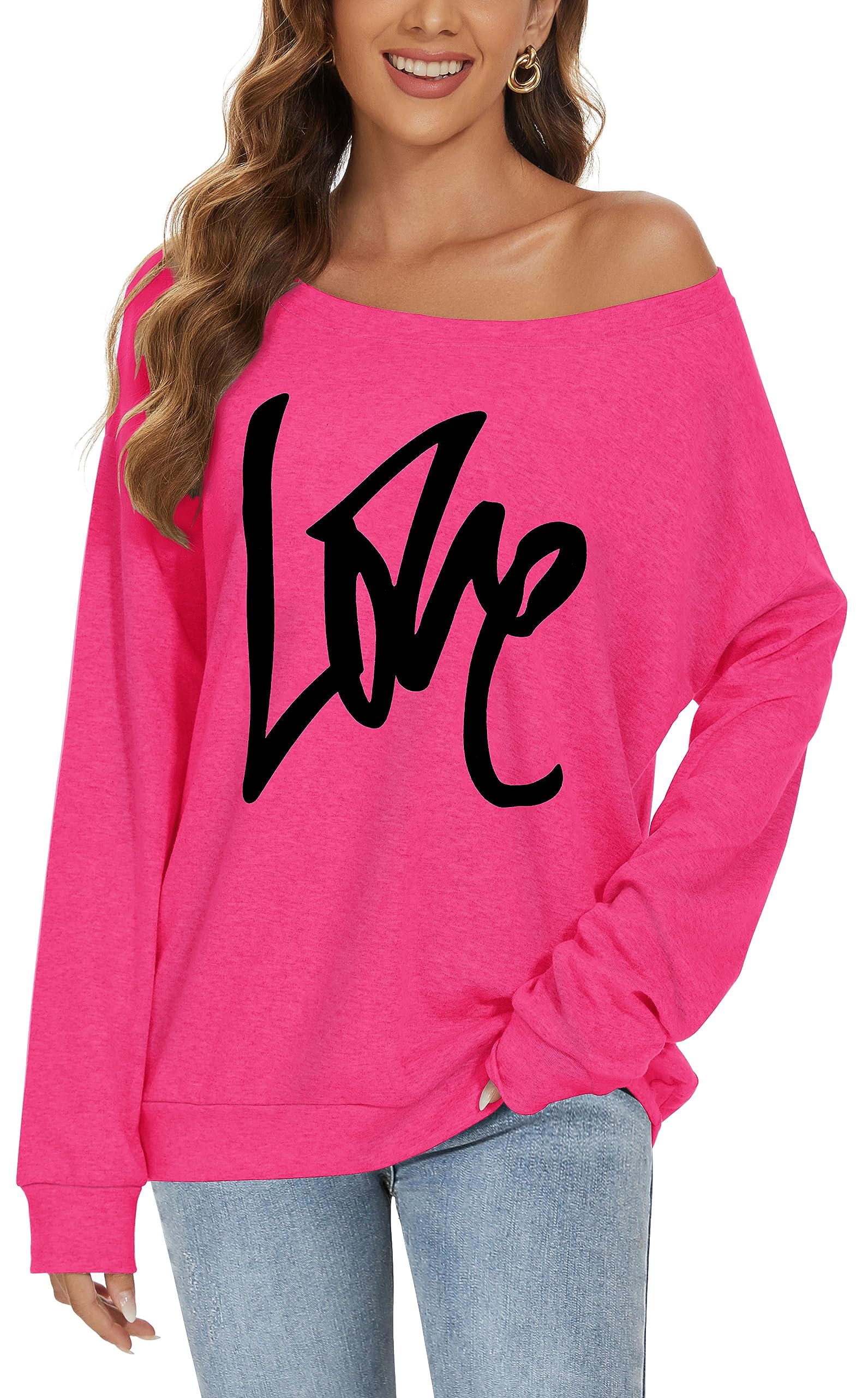 Womens Off The Shoulder Tops Long Sleeve Pullover Sweatshirt Sweater Causal Loose Blouse Tunic Shirt