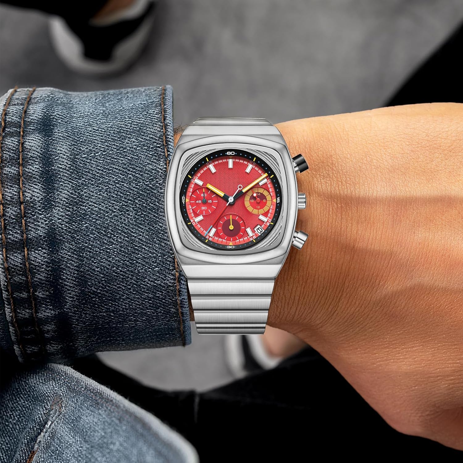 CILOA Mens Watches Chronograph Stainless Steel Waterproof Date Analog Business Fashion Wristwatch for Men