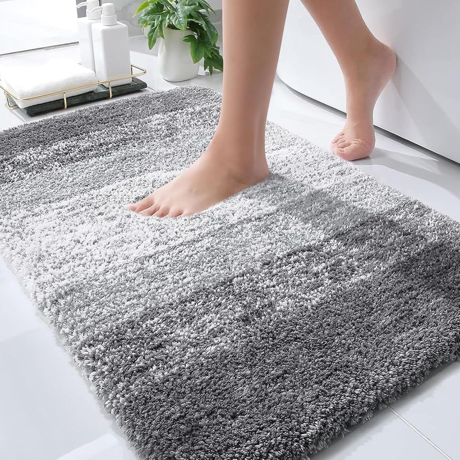HOWNICE Decore Microfiber Door Mats for Home Entrance Living Room | Anti Skid Doormats for Bathroom Entrance and Bedrooms | Main Door Mats for Entrance Mat (Stripe Mat Grey)-image-14