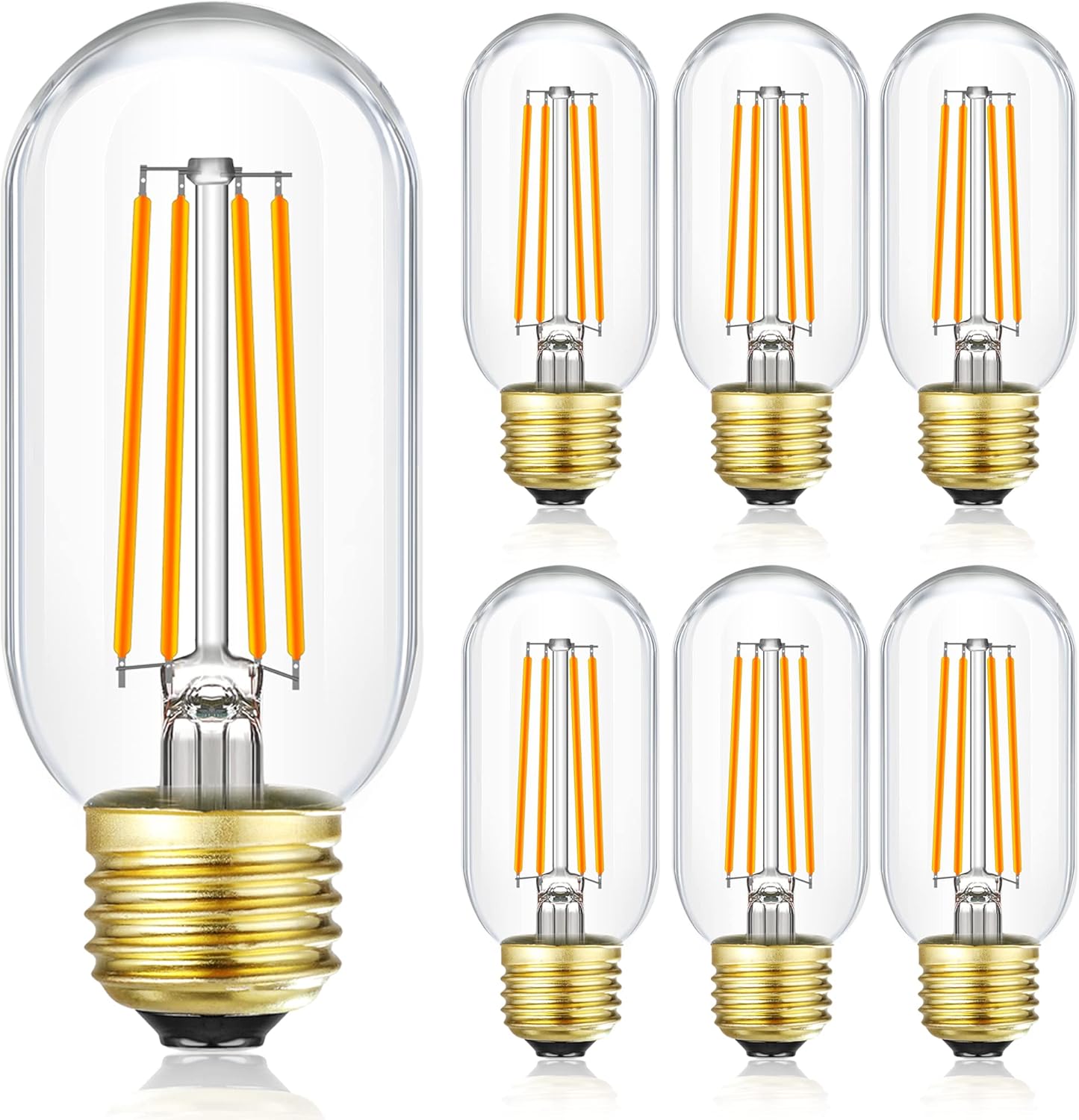 Leools Dimmable E26 led Bulb 8W Equal 75 watt Vintage LED Edison Bulb Clear Glass AC120V 2700K 800LM T14 LED Bulb for Ceiling Fan Light Bulbs, Pendant,Sputnik,Vanity,Chandeliers,6Pack.