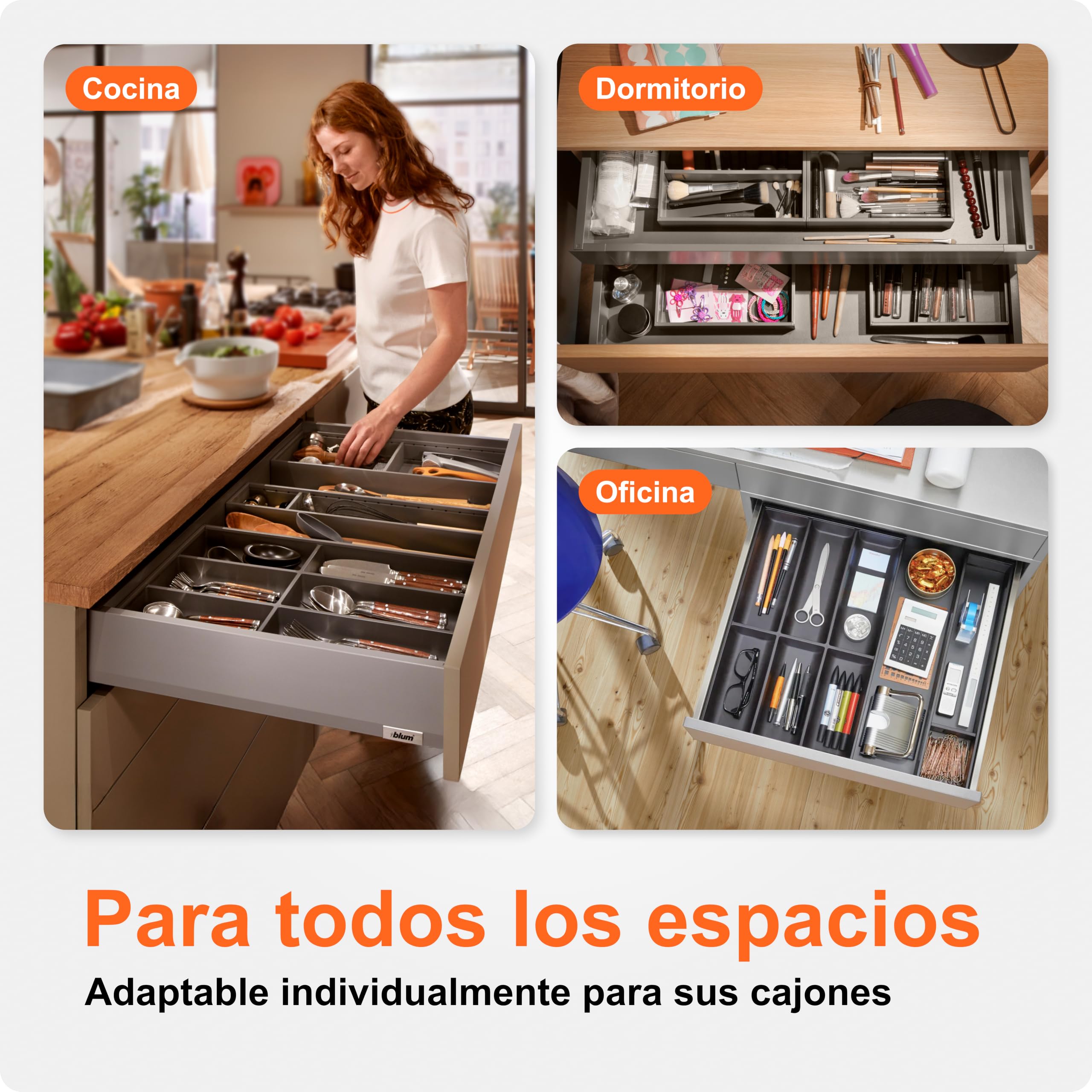 blum AMBIA-LINE cubertero con Soft-Touch | organizador de cajón premium para cajones y muebles de cocina modernos | protege, ordena y organiza cubiertos | 42×30×5 cm | Negro carbón