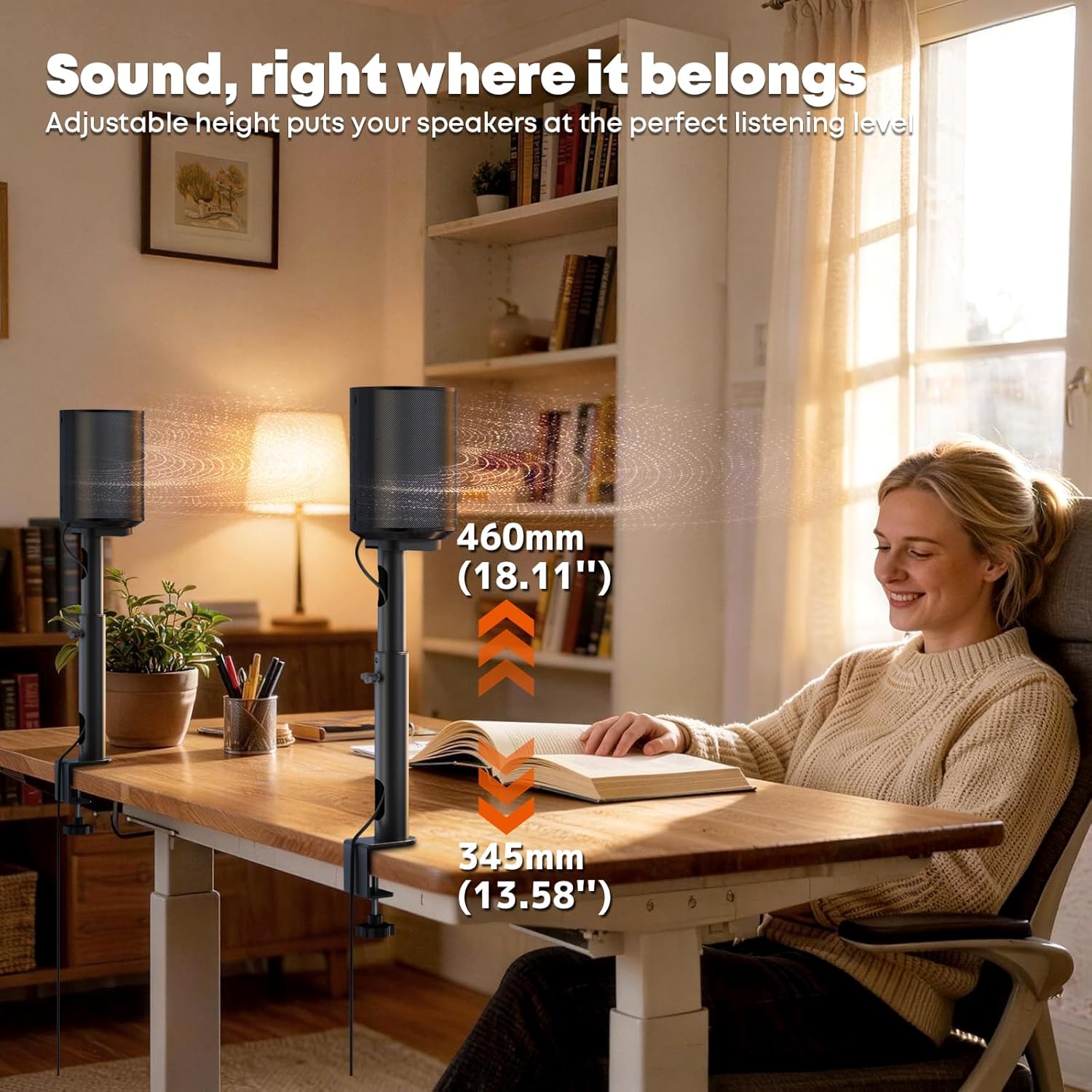 Desk Clamp Speaker Stand for SONOS Era-100 and Era-300 - Height Adjustable Desk Speaker Mount,Concealed Cable Management, Max Load 11 lbs, 1 Pair (2 Pack), Black