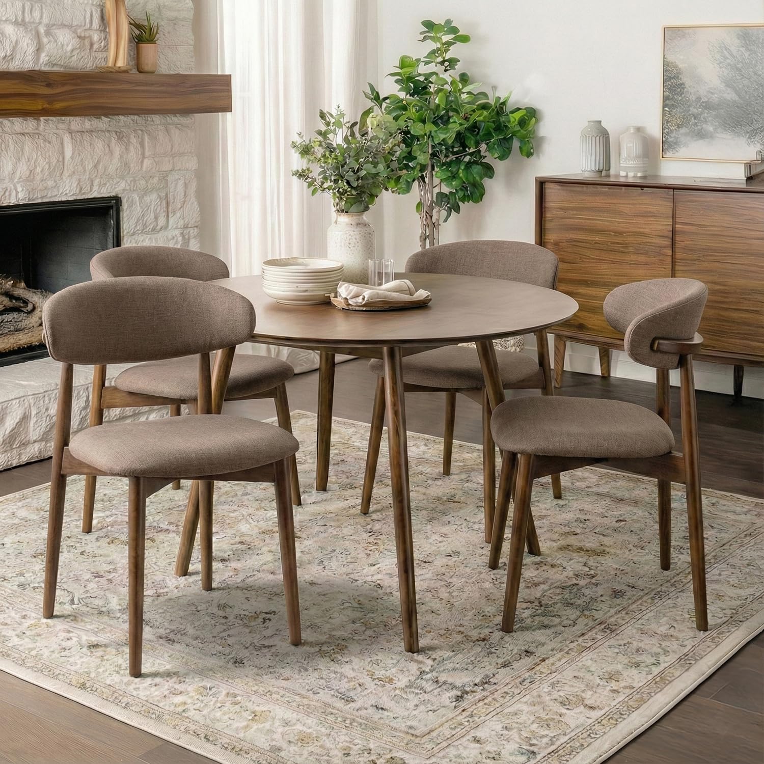 Homixis Dining Room Chairs Set of 4, Upholstered Farmhouse Dining Chairs, Modern Fabric Kitchen Chairs with Solid Wood Leg,Camel