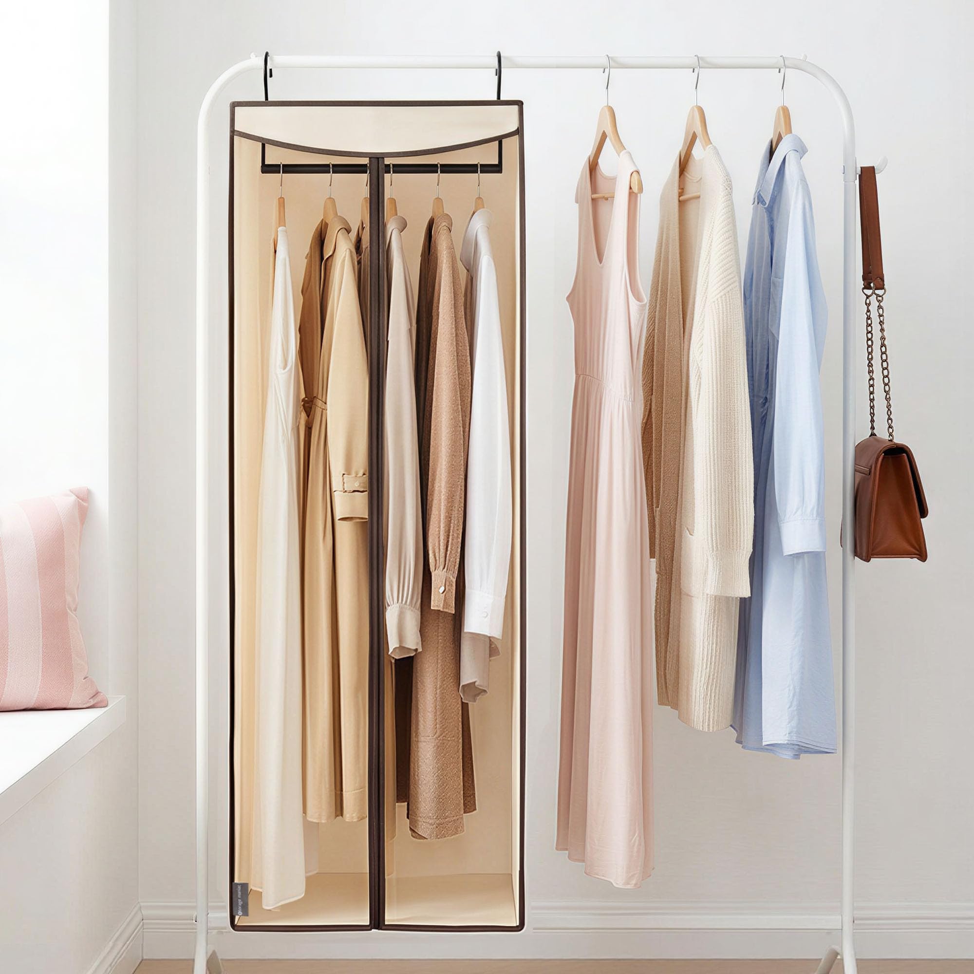 STORAGE MANIAC Kleidersäcke zum Aufhängen, 145 cm lang, für Kleiderschrank, große hängende Kleidertasche für Kleider, Anzüge, Mäntel, Reißverschlussabdeckung mit versiegeltem transparentem Fenster