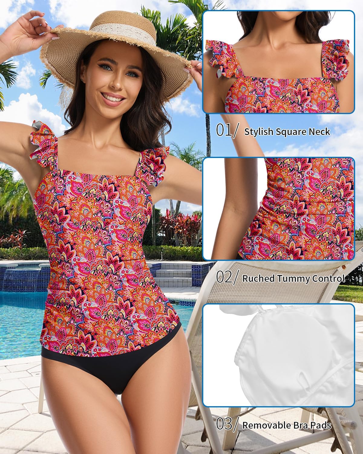 Soneven Women's Swim Shirt UPF 50+ Ruffle Sleeve Rash Guard UV Sun Protection Swimsuit Top Bathing Suit No Bottom - Image 2