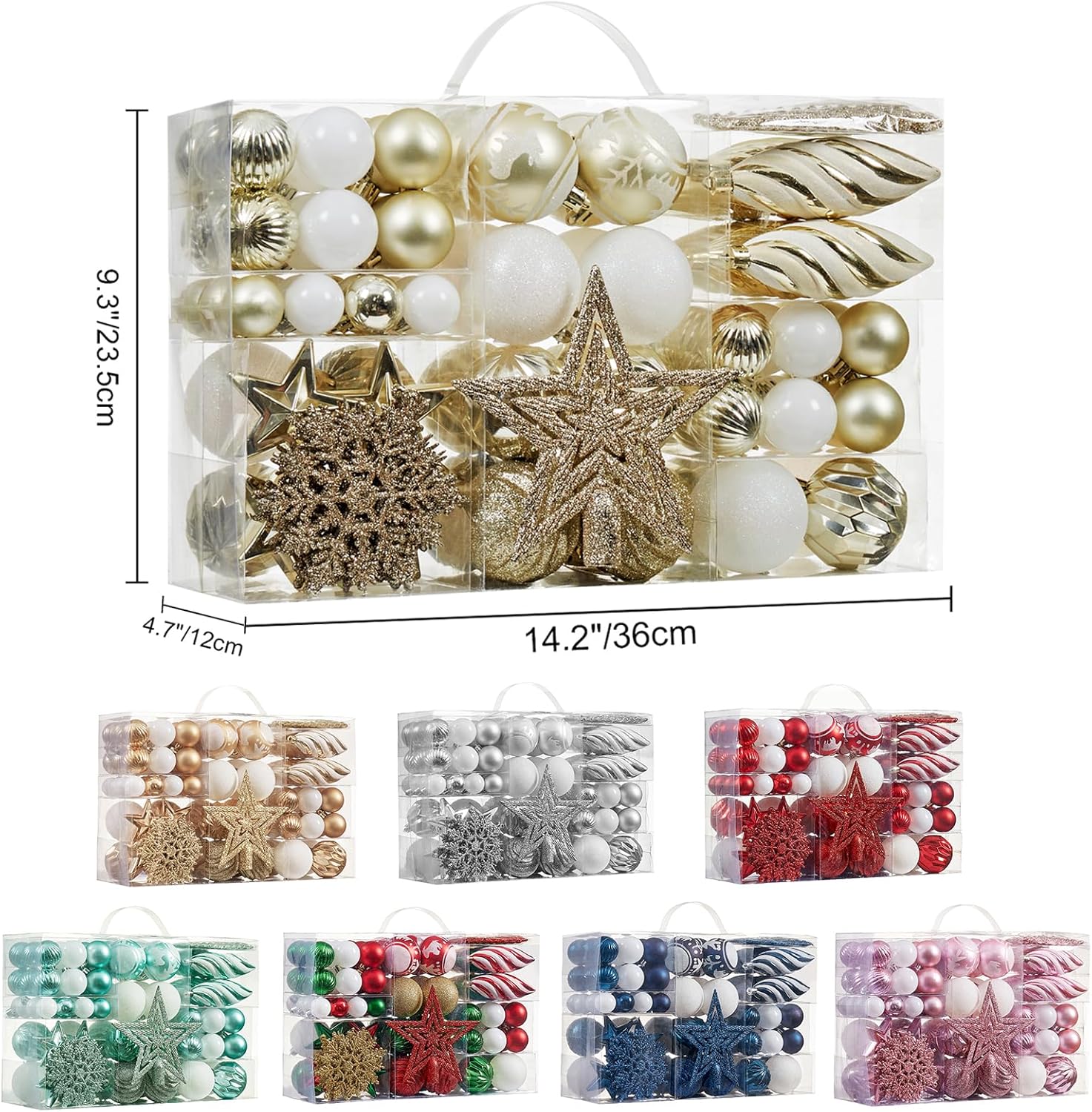 100ct Christmas Ball Ornaments Set - Assorted Shatterproof Hanging Tree Ornament Set with Reusable Hand-held Gift Package for Xmas Tree Holiday Party and Home Decor (Champagne)