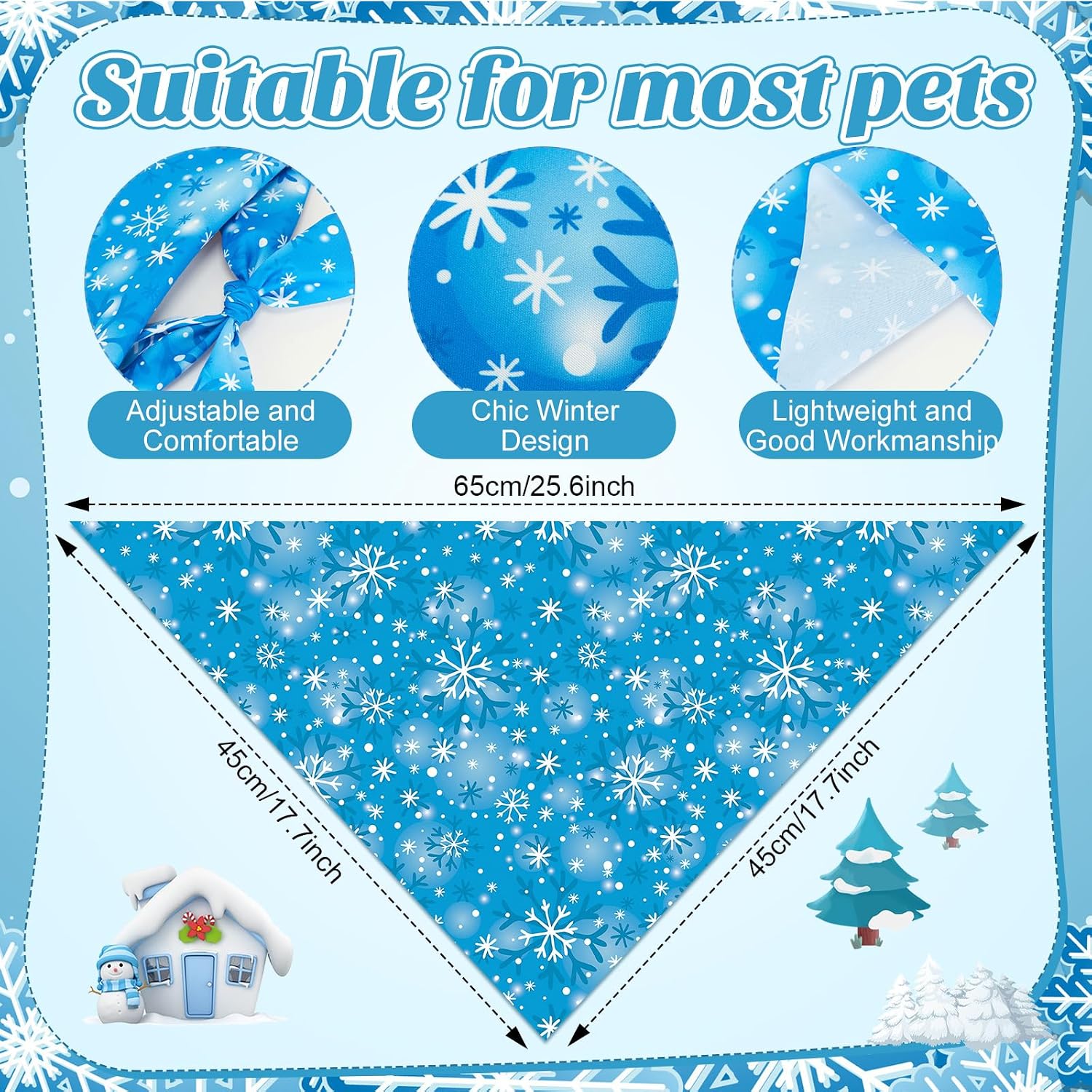 Preboun 200 Pcs Winter Dog Bandanas Bulk Blue Snowflakes Snowmen Bandanas for Dogs Triangle Kerchief Bibs Scarf for Pet Costume Photo Props Accessories Grooming Services Pet Shops Groomers, 25 Styles