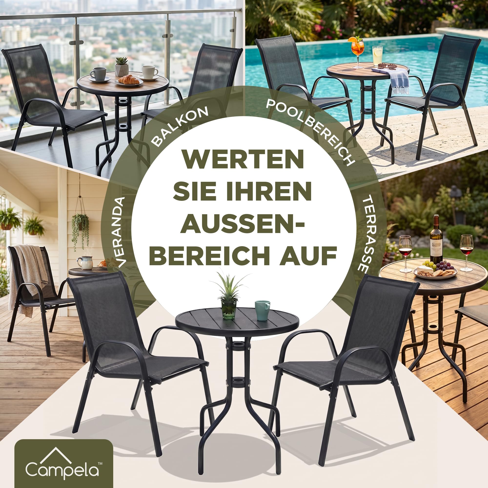 Balkonmöbel Set Für Kleinen Balkon Wetterfest – Gartenmöbel 3-teilig Aus Metall – Outdoor Sitzgruppe Mit Tisch Und 2 Stühlen – Balkonmöbel 2 Personen Für Terrasse