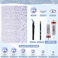 Vista 2 de 12900 piezas de media perla con pegamento para manualidades de diamantes de imitación, cuentas de perlas planas blancas AB de varios tamaños