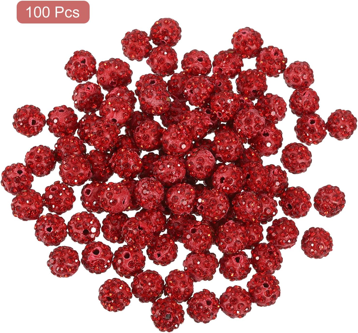 uxcell 100Pcs 8mm Red Round Rhinestone Clay Beads for DIY Jewelry Making - Image 3