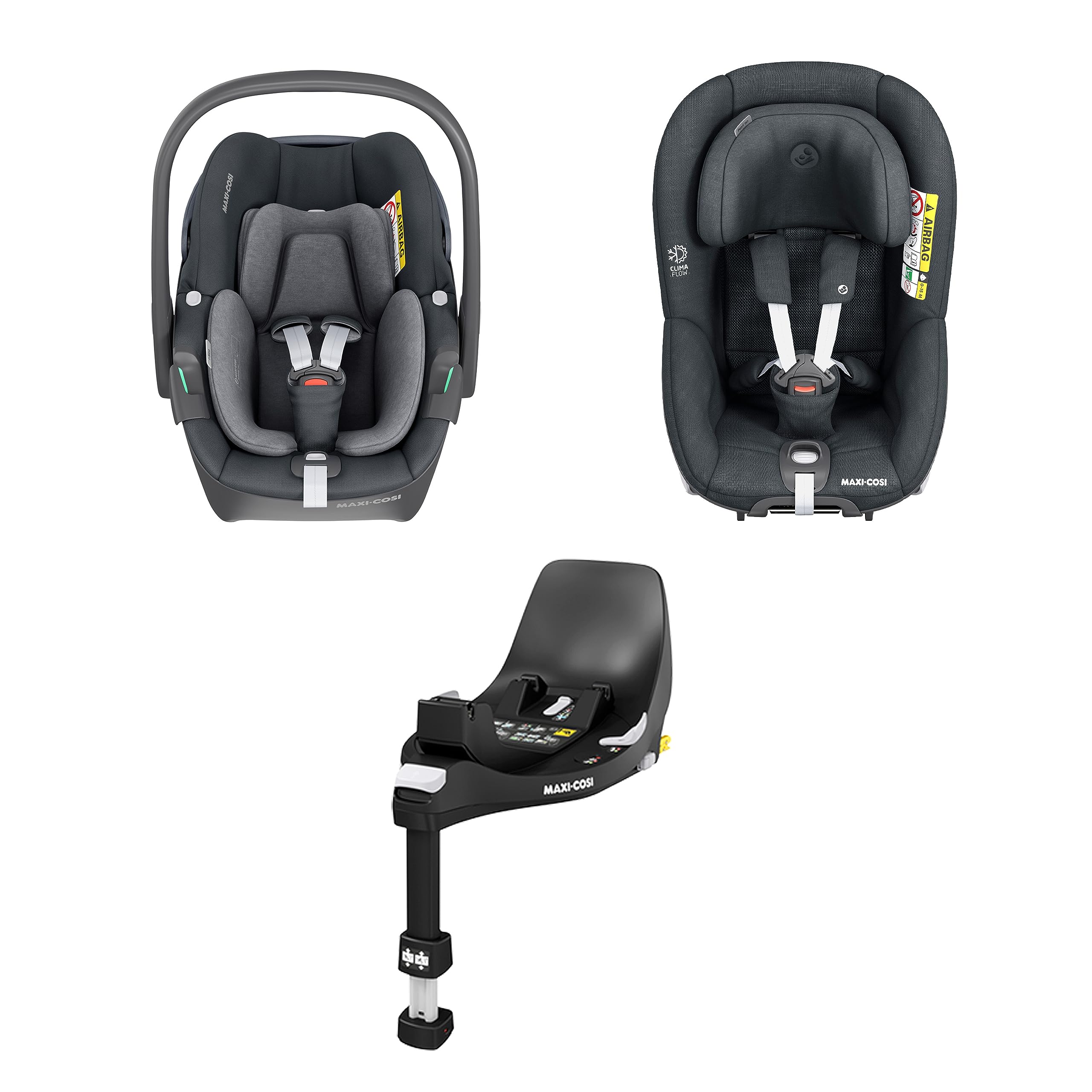 Maxi-Cosi FamilyFix 360 i-Size Base, Pebble 360 i-Size Seggiolino Auto Neonato, Pearl 360 i-Size Seggiolino Auto Bambini Pack - Rotazione 360 con 1 Mano, Click & Go, 0-4 Anni, 40-105 cm, Graphite
