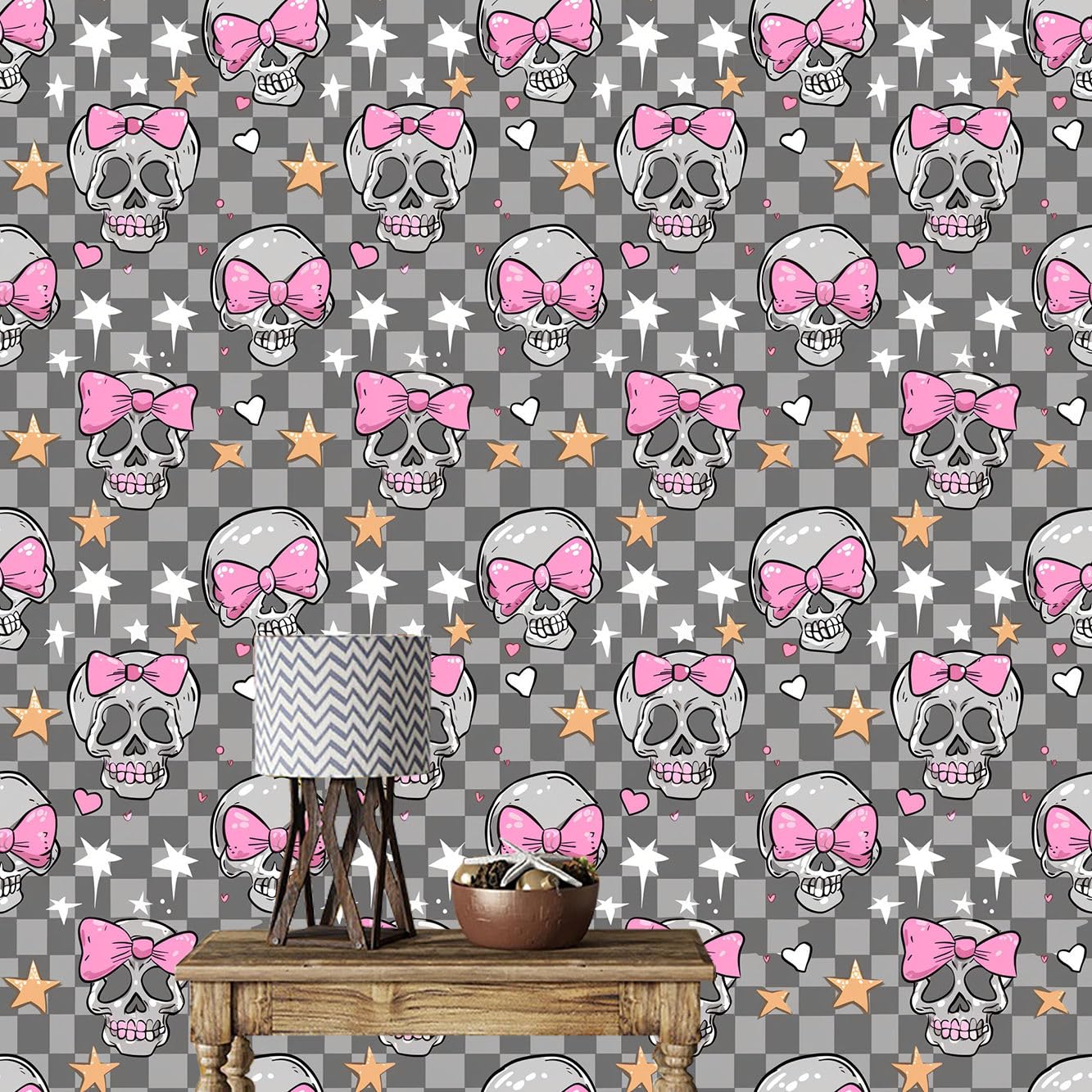 Tapeta odklej i przyklej, różowa kokarda, czaszka, samoprzylepna tapeta do salonu, sypialni, wodoodporna tapeta w stylu art deco, tapeta winylowa, samoprzylepny tył, tworzywo sztuczne