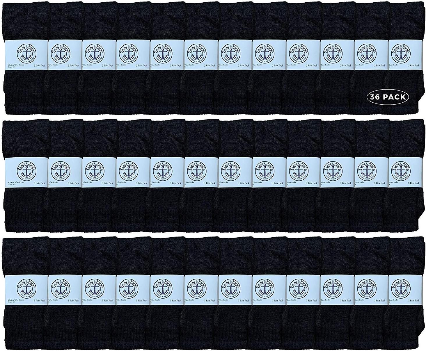 36 Pairs Of Yacht & Smith Wholesale Kids Tube Socks, Childrens Cotton Referee Sport Socks Size 6-8