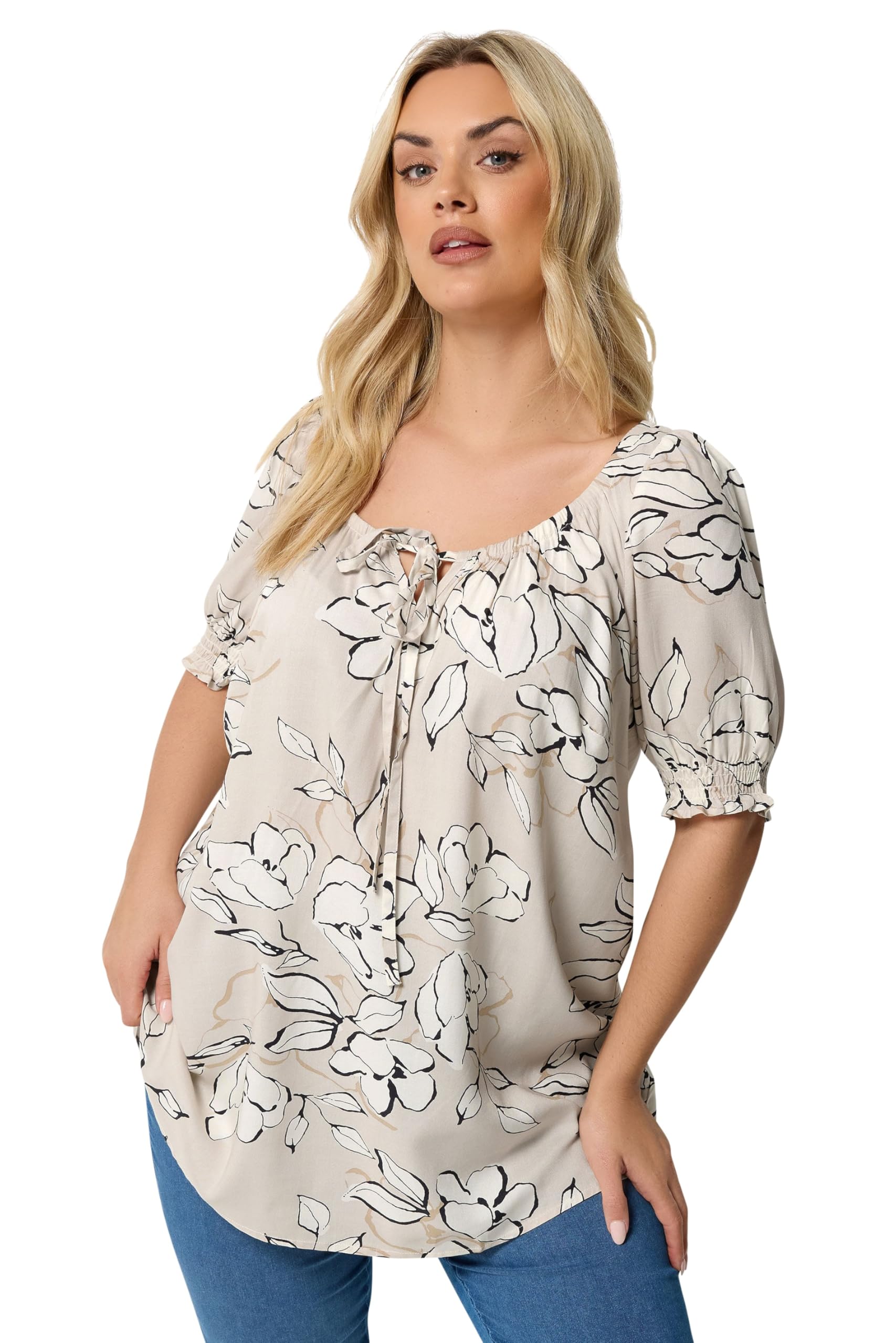 Yours Women's Natural Floral Tie Neck Blouse In | : 26/28