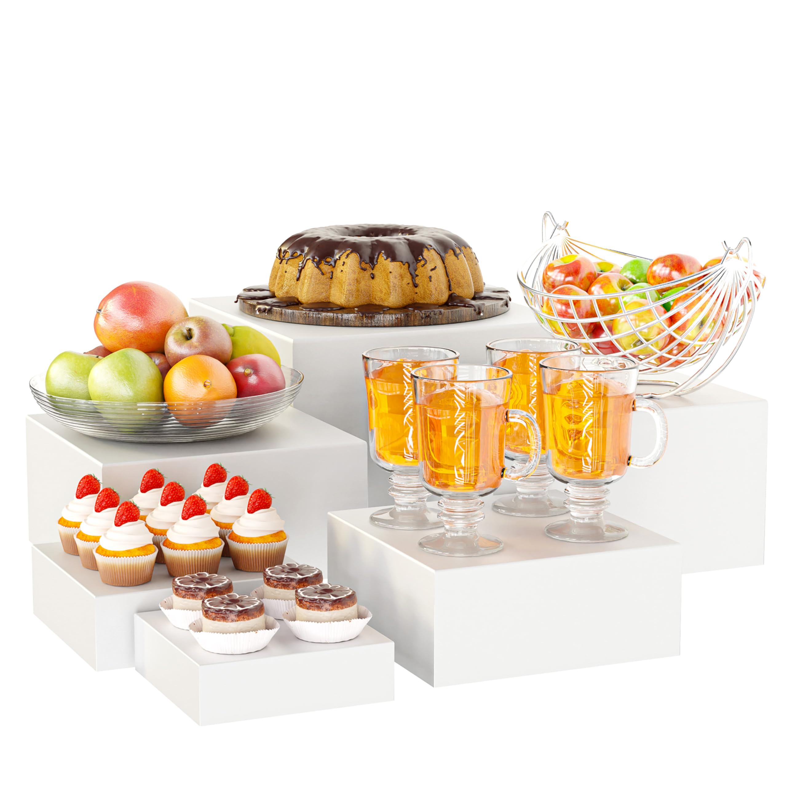 ihomecooker Elevadores de metal para bufé, 6 elevadores de alimentos para mesa de buffet de 5 a 10 pulgadas, soporte de exhibición para catering, postre, cajas de cubos blancos, elevadores de
