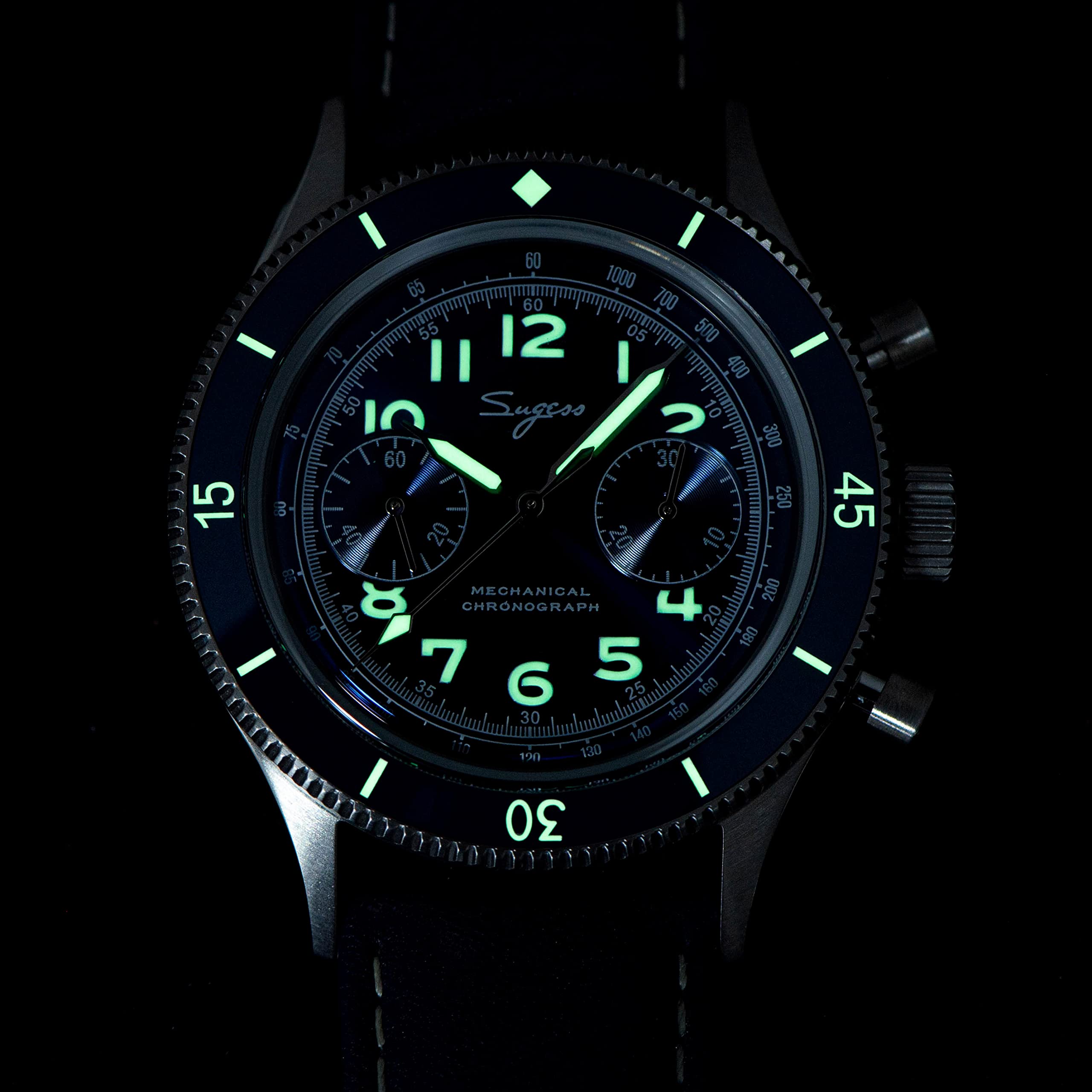 Sugess S423.01.E Herren-Armbanduhr, 42 mm, Gold, SWAN-Hals, Chrono, Möwe, ST1901, Uhrwerk, Saphirkristall, 1963, silber