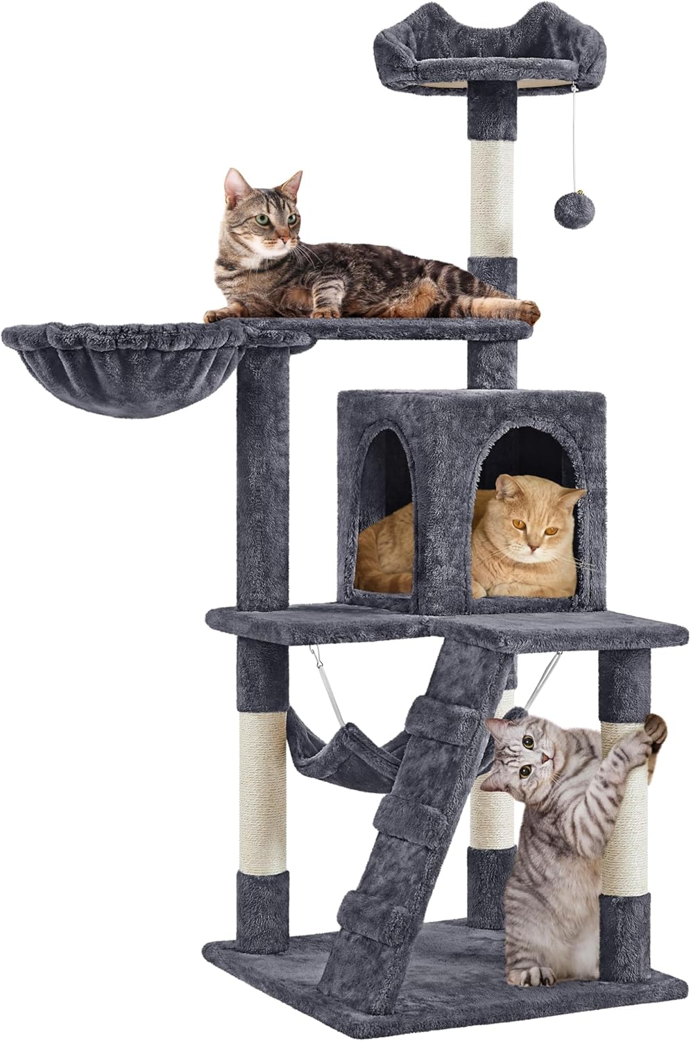 Yaheetech Cat Tree Tower Kitten Condo Scratching Post with Hammock Basket 54in Dark Gray 51in