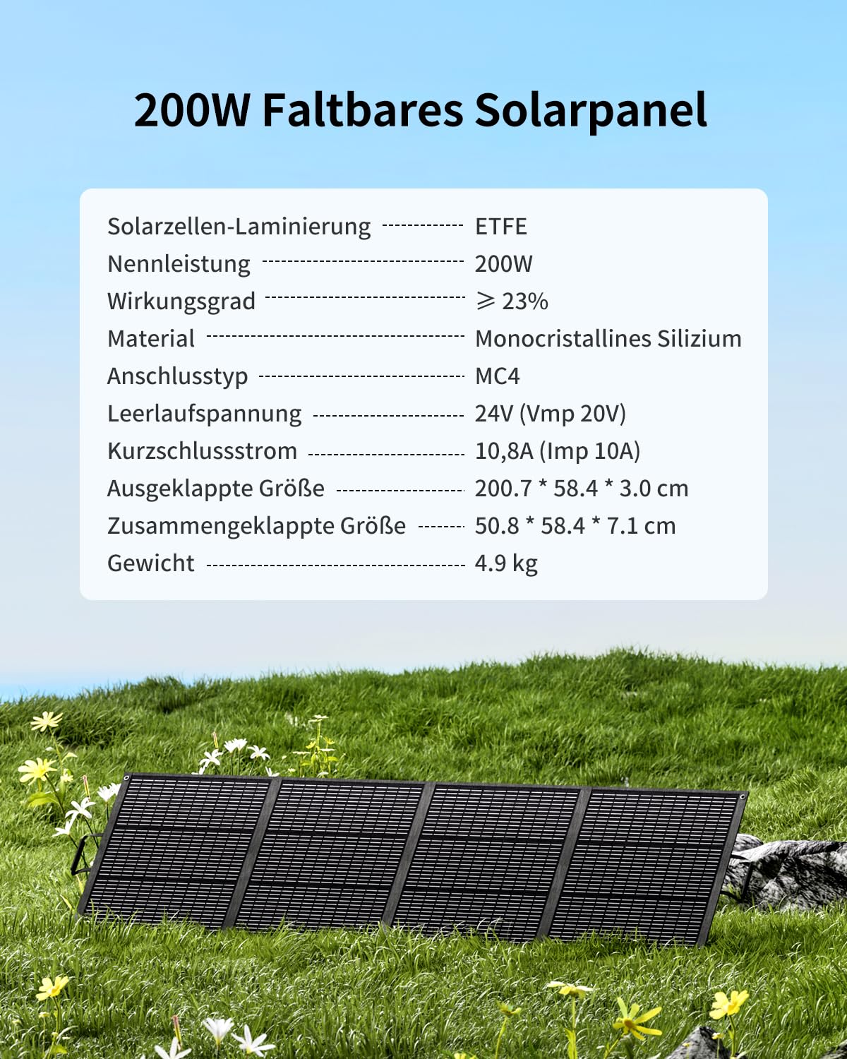 ABOK Asp200 200W faltbares Solarpanel für Powerstation, Camping & Wohnmobil | Tragbares Solarmodul für Solargenerator, Outdoor-Notstromversorgung, ideal für Camping, Wohnmobil, Garten und Off-Grid-Strom