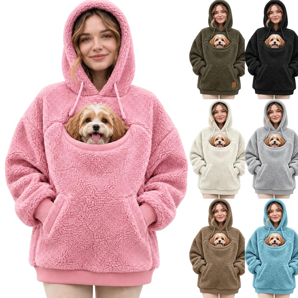 Pet Pouch Hoodie Women Y2K Flannel Oversized Fuzzy