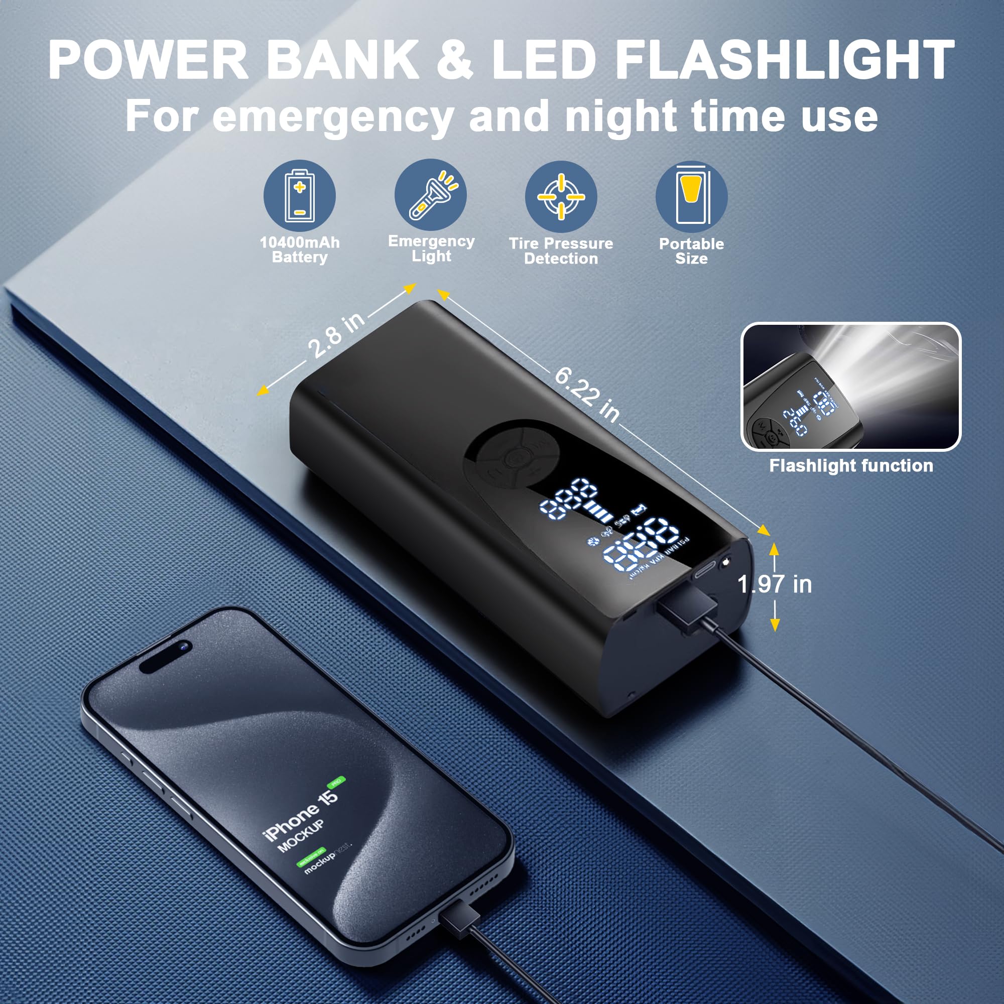 Loranu Tire Inflator Portable Air Compressor, 12000mAh Battery