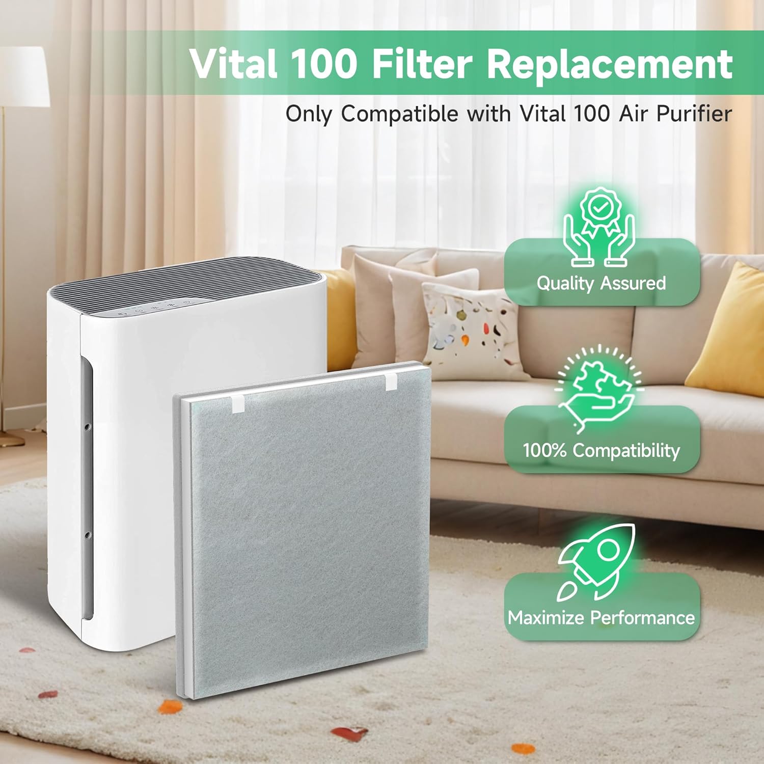 Vital 100 Replacement Filter Compatible with LEVOIT Vital 100 Air Purifi-er, 3-in-1 True HEPA Filter and Activated Carbon Filter with 4 pcs Extra Pre-Filters, Replace Part # Vital 100-RF - Image 2