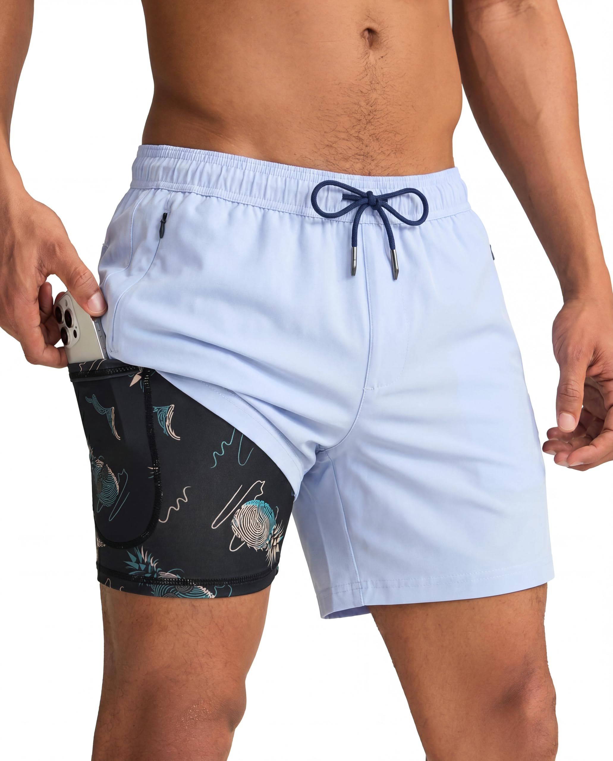 maamgic Mens Swim Trunks with Compression Liner 5 Inch Quick Dry for Beach