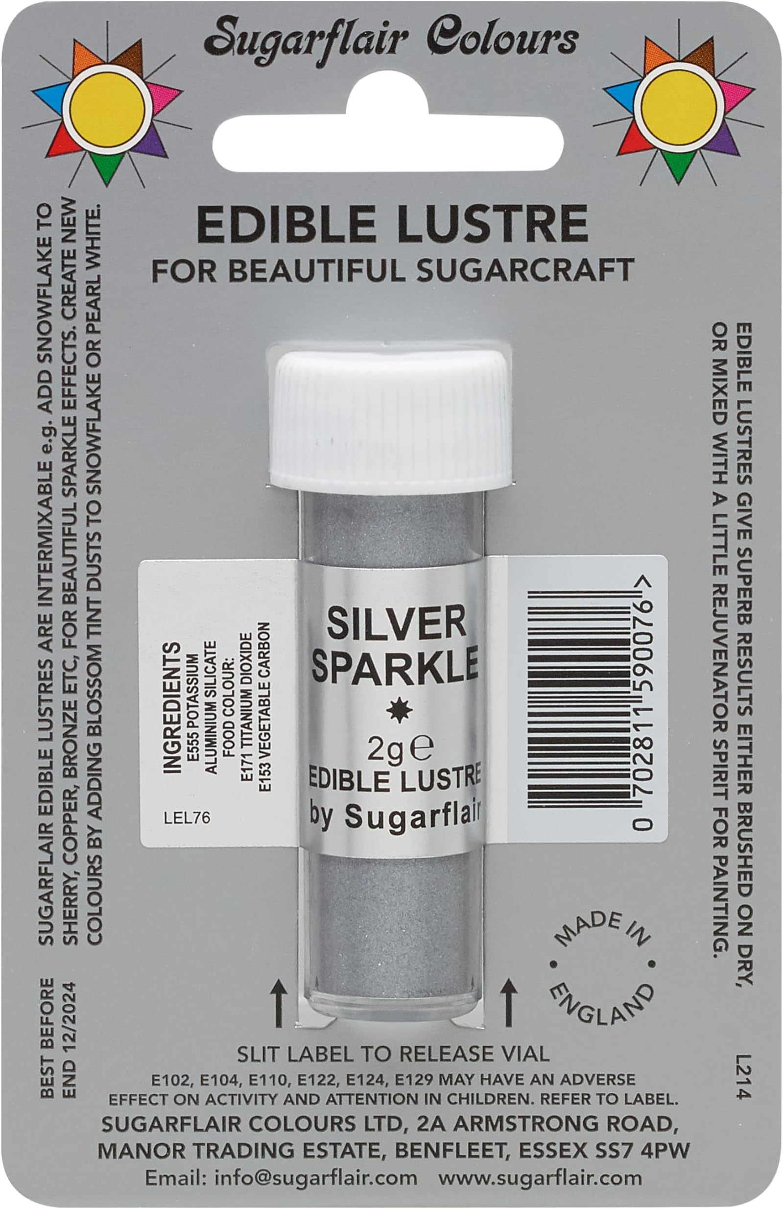 Sugarflair SILVER SPARKLE Edible Lustre Dust Powder - Cake Decorating Shimmer - Add a Shimmering Sheen to Cake Decorations, Bakes, Icing, Pastes & Chocolate 2g