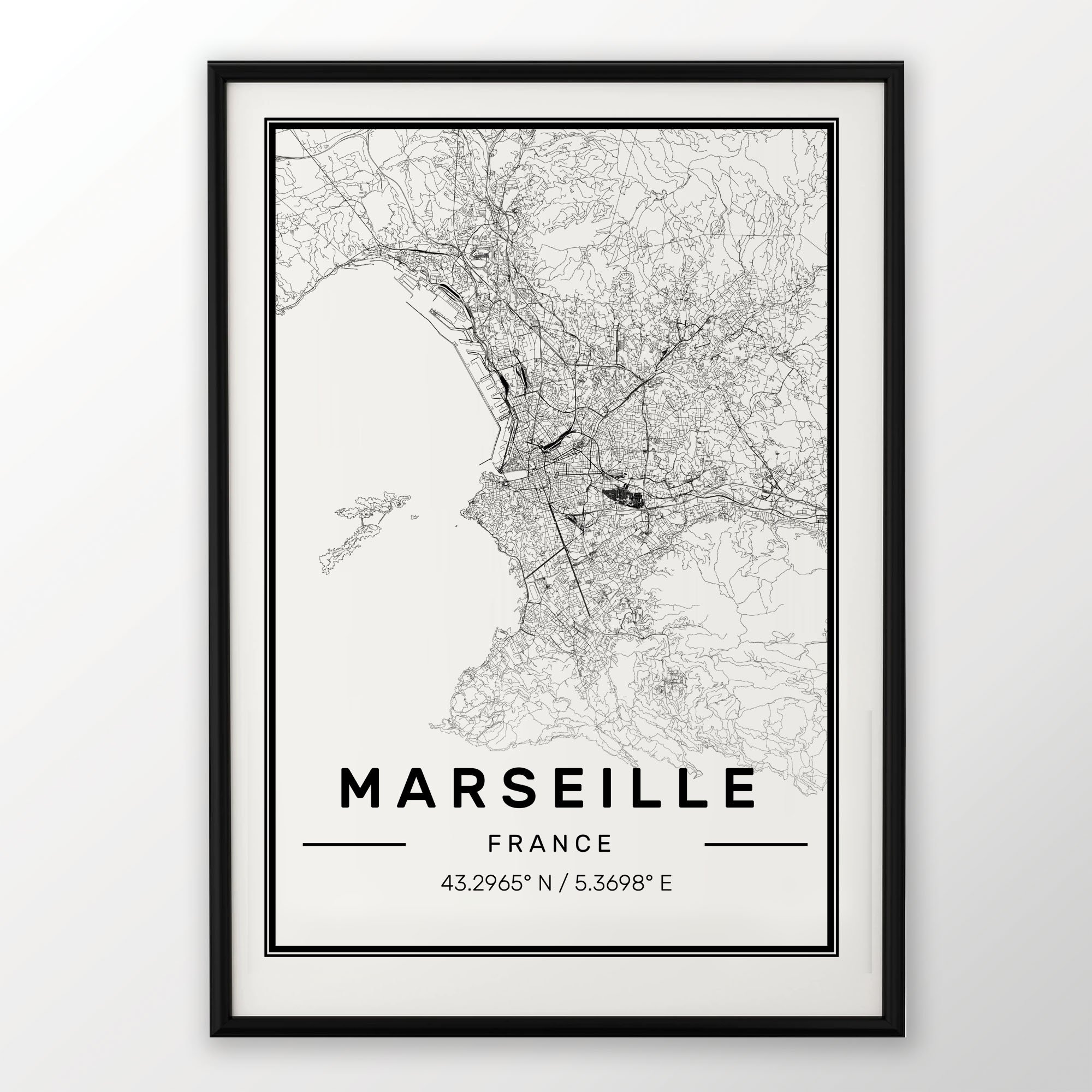 Marseille City Map Print 50x70cm Poster Custom Gift Street Map