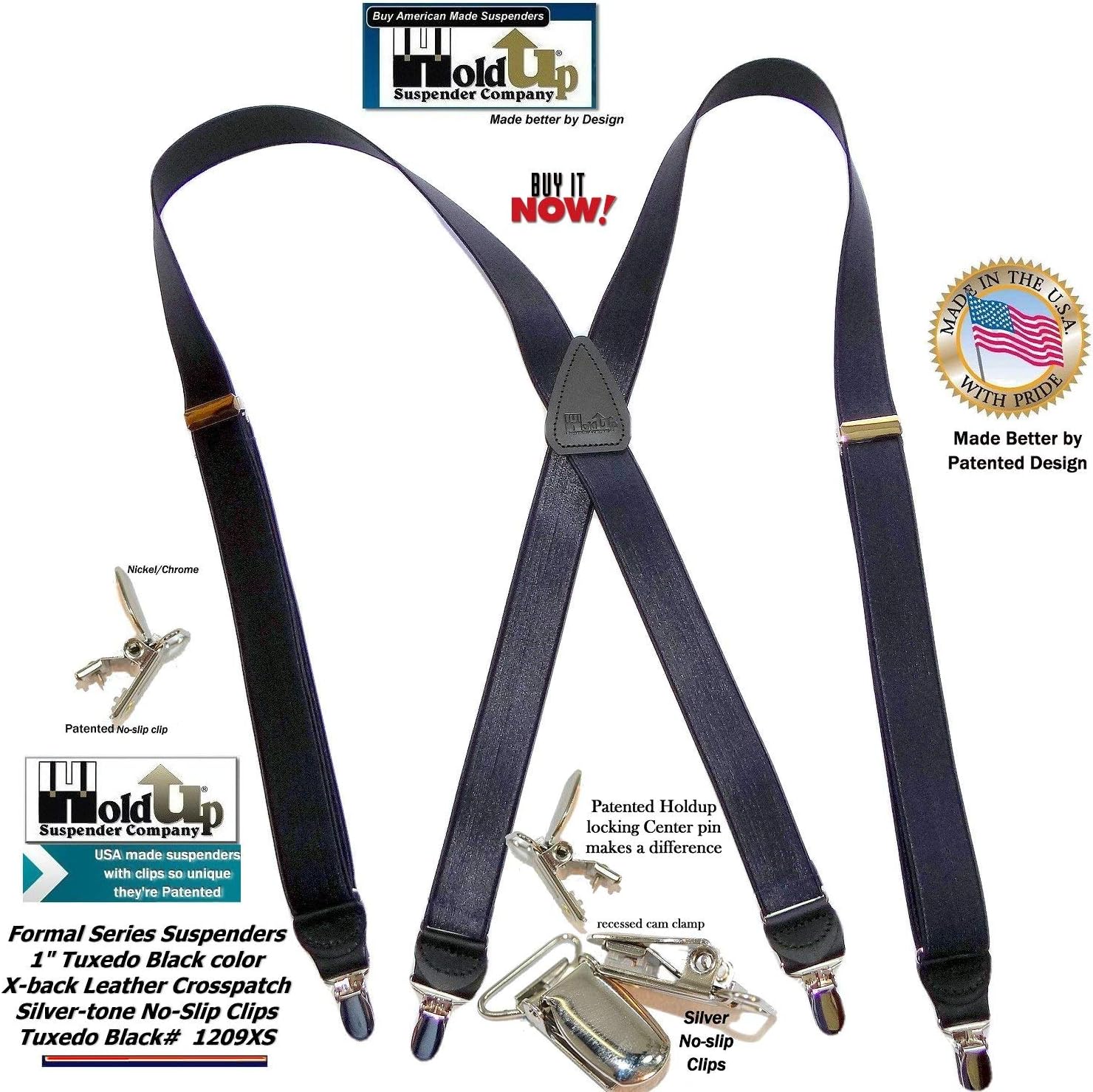 Hold-Up Suspender Company Formal Series Suspenders for Men in Tuxedo XS Style with USA Patented No-Slip Clips