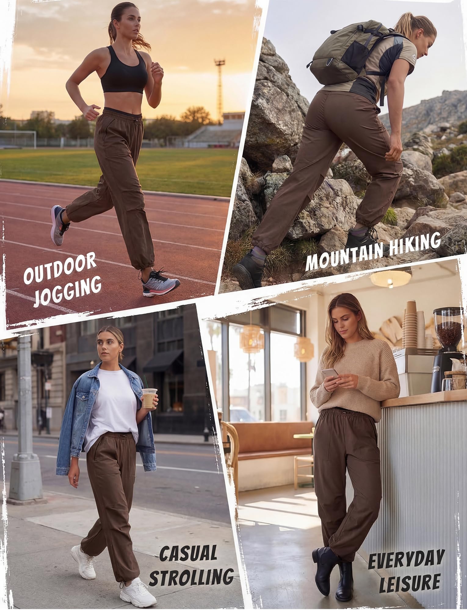 FEOYA Cargohose Damen Y2K Wasserdicht Wanderhose Weites Bein Parachute Pants Schnelltrocknend Outdoorhose Casual Jogginghose