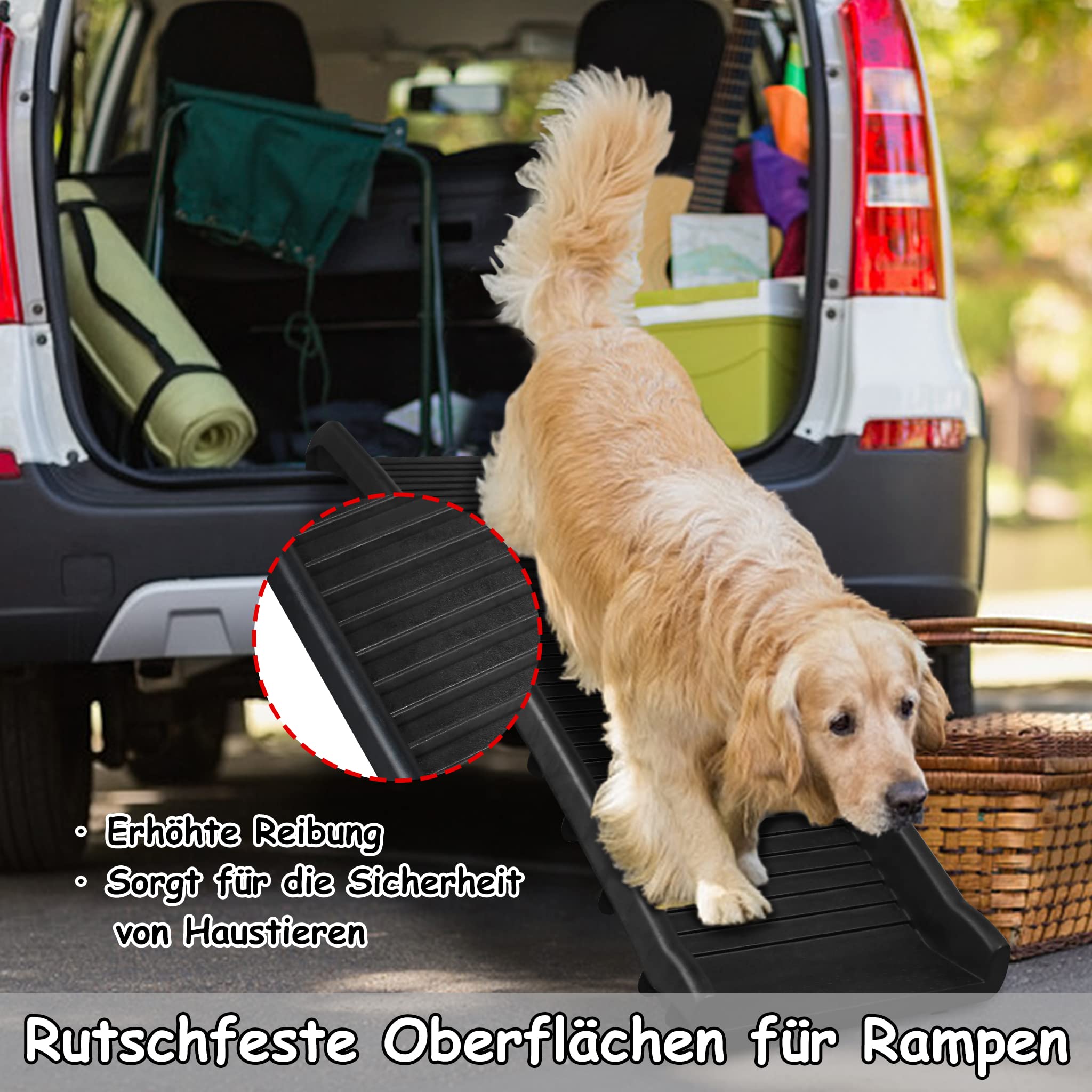 Rampa Per Cani Pieghevole 156cm - Antiscivolo, Portata 90kg, Per Auto E Divano, Nero - Foto 8