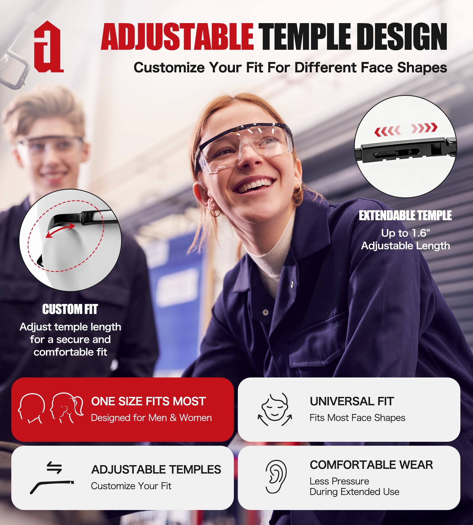 AnTools 2-pak okularów ochronnych ANSI Z87+, przeciwmgielne, odporne na zarysowania, regulowane zauszniki, przezroczyste okulary ochronne, okulary laboratoryjne
