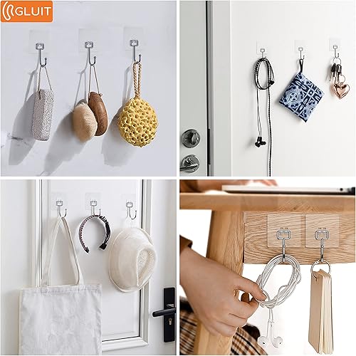 Miniatura 8 de GLUIT Paquete de 12 ganchos adhesivos grandes y cinta de doble cara resistente de 16.5 pies