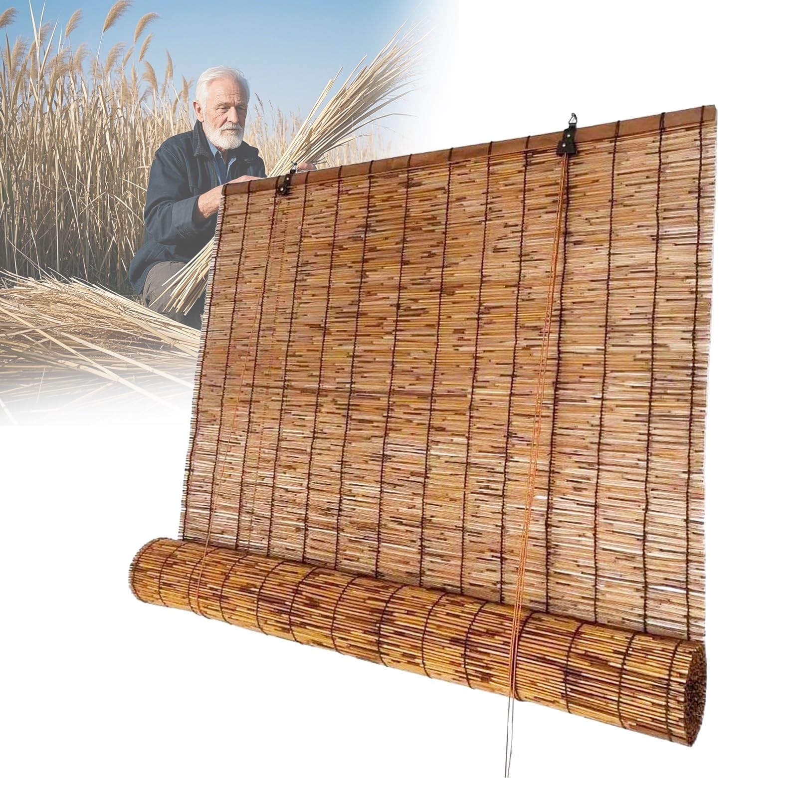 ZXCJTLGN Light Filtering Bamboo Roll Up Shades for Windows 24" 30" 38" 46" 48" 50" 56" 64" 70" 77", Outdoor Roller Blinds, Cordless Bamboo Roman Shade