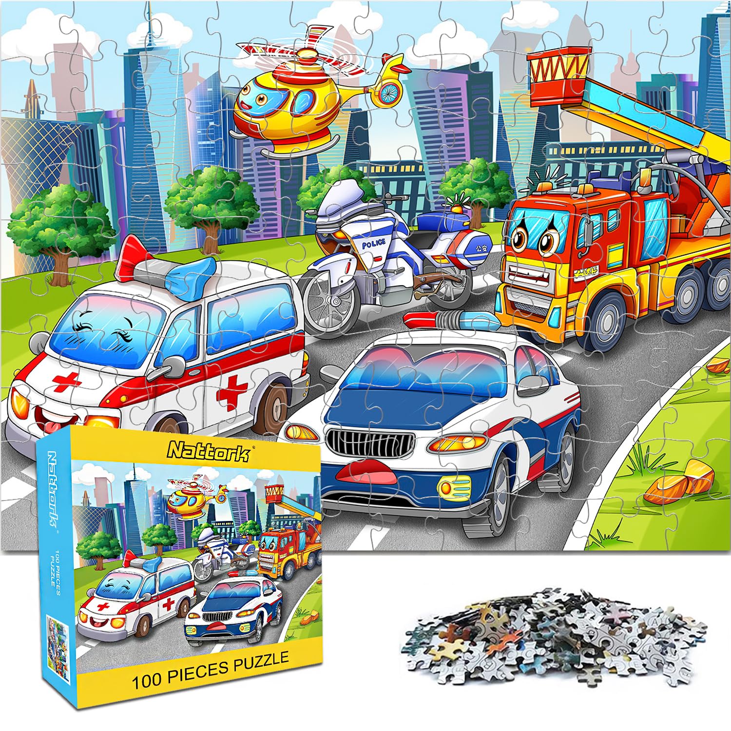 Nattork Jigsaw Puzzles 100 Pieces for Kids Youth Car Puzzle - Pieces Fit Together Perfectly（Car）