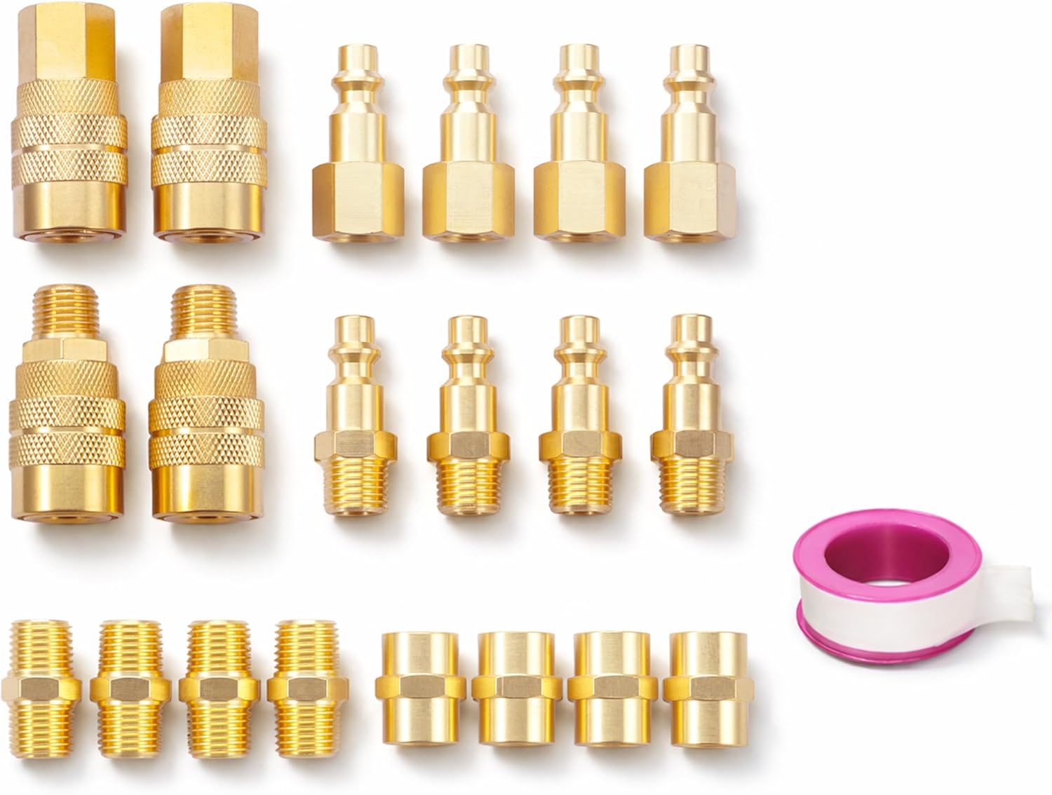 1/4" NPT Milton M-Style Quick Connect Air Fittings Kit, 21-Piece Pure Brass Air Coupler & Plug Set with Storage Case, Pneumatic Air Compressor Accessories