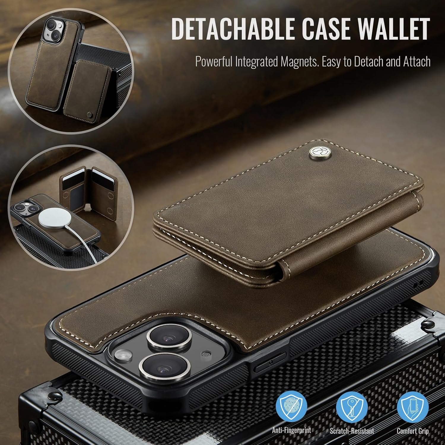 Compatible with Magsafe for iPhone 14 Wallet Case Magnetic Card Holder, RFID Blocking 2 in 1 Detachable Kickstand Shockproof Case for Women Men, Brown - Image 9