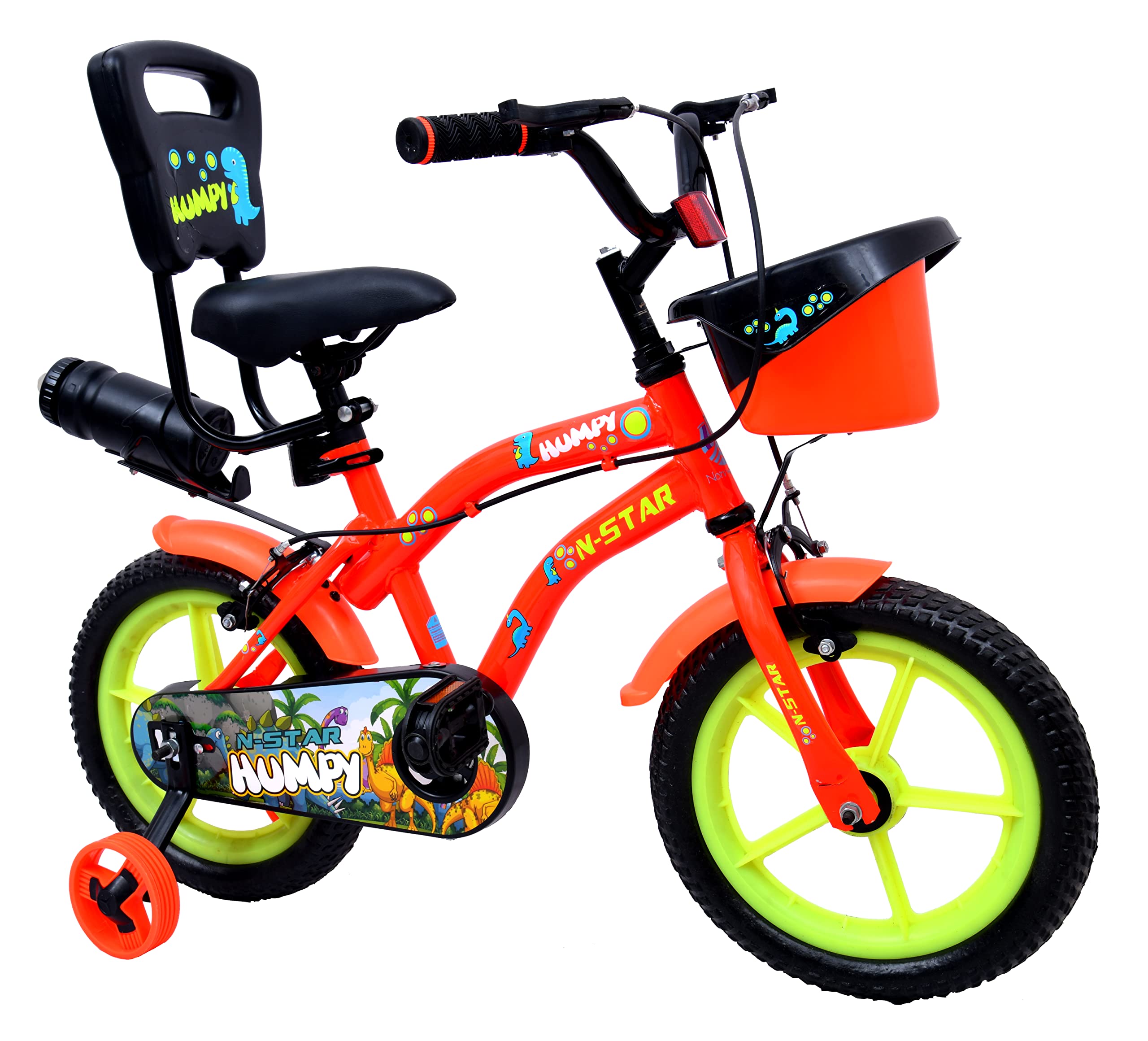 NORMAN JR, Humpy Collection - Premium Scandinavian Humpy Kids Bike Freestyle Cycles with Training Wheels, Bicycle for Kids 3 to 6 Years - Rum Red and Green