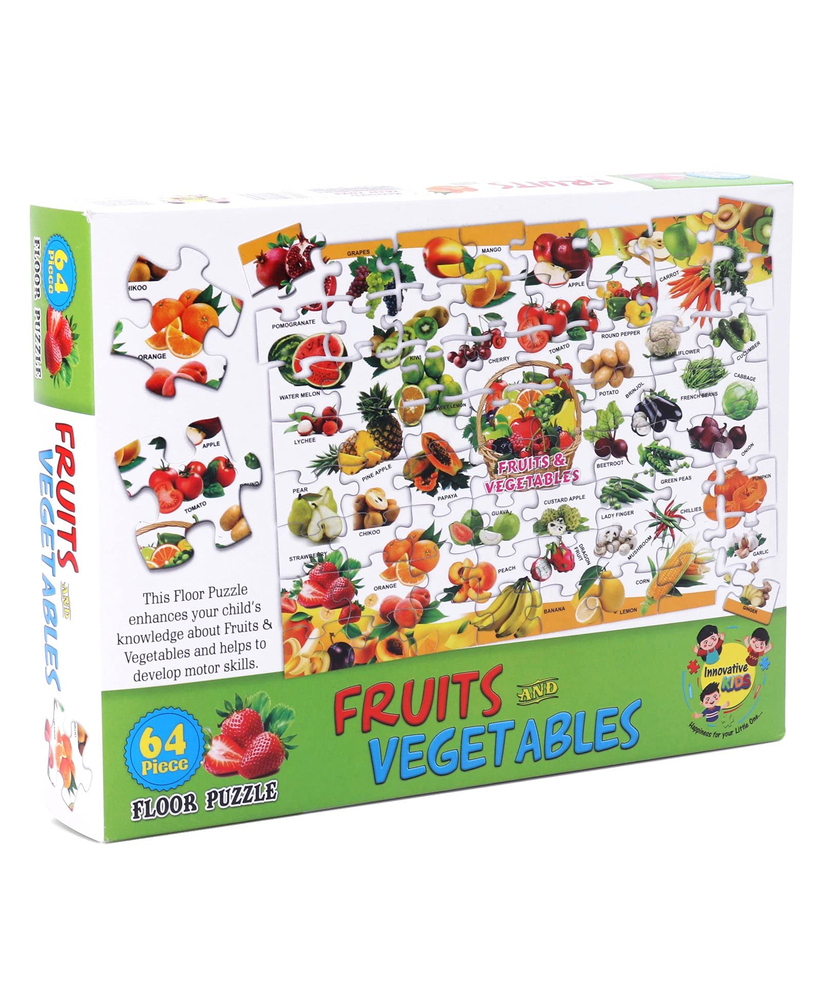 64 Pieces Floor Puzzle for 4+ Age Kids (Fruits & Vegetables, Puzzles)